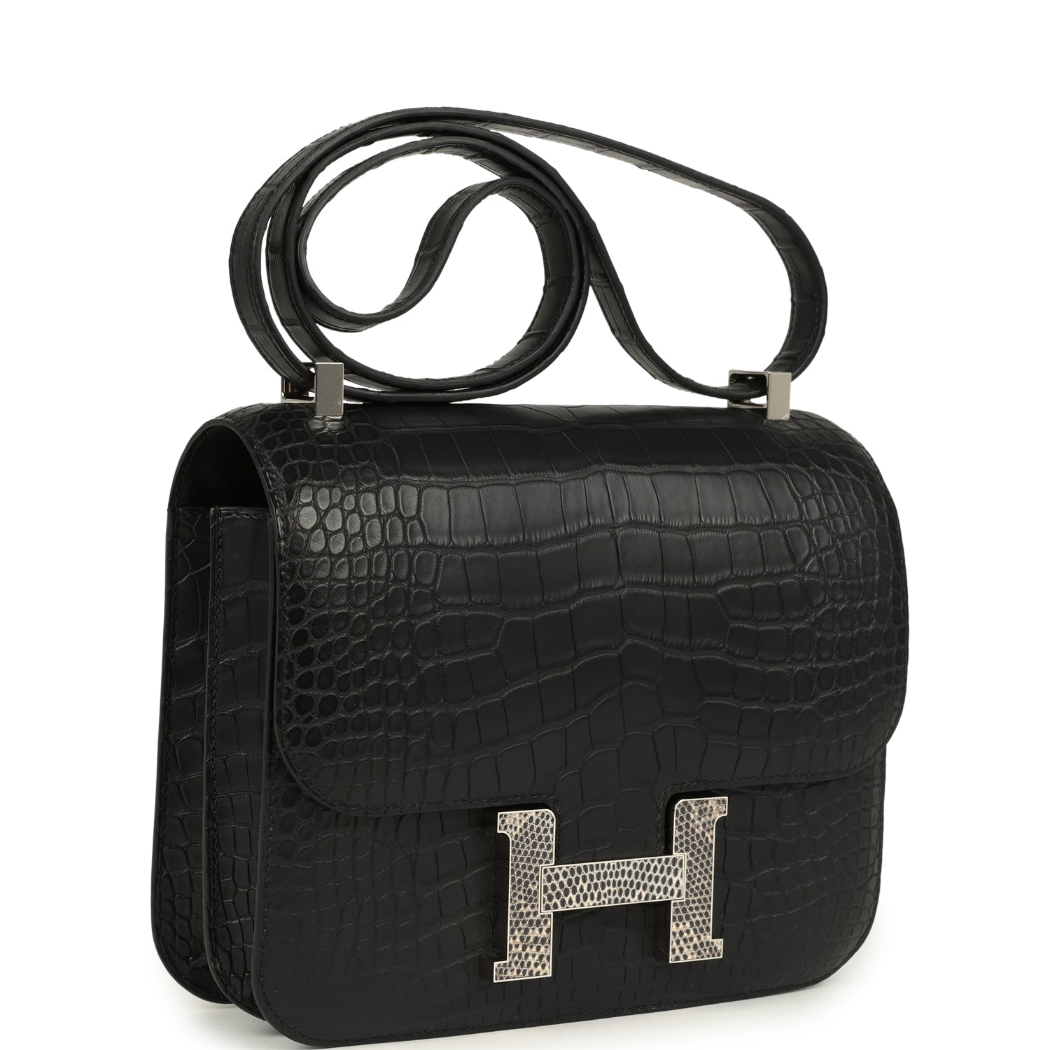 Hermes Constance 24 Black Matte Alligator and Ombre Lizard Marquette Palladium Hardware