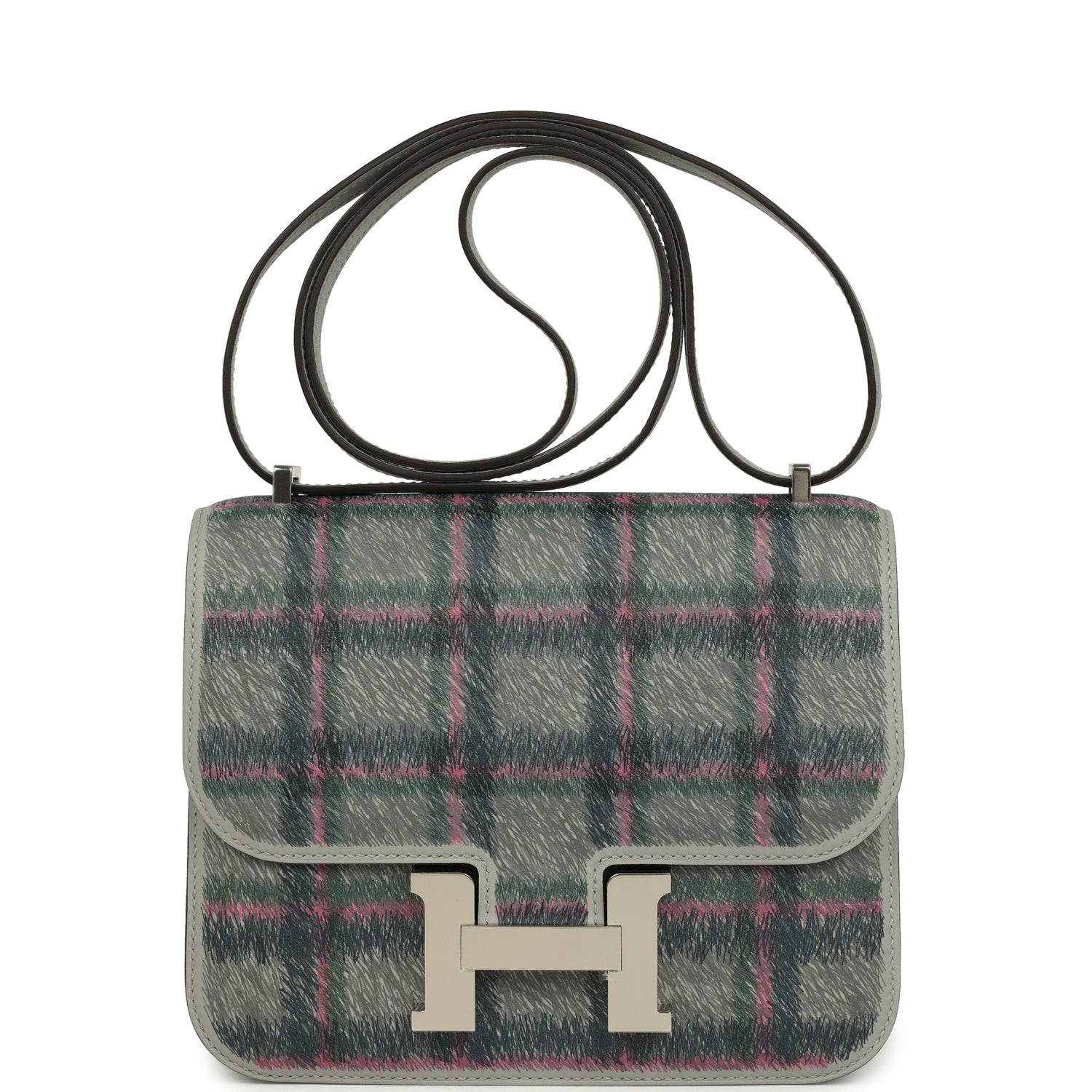 Hermes Constance 18 Tartan Bleu Glacier Swift Palladium Hardware