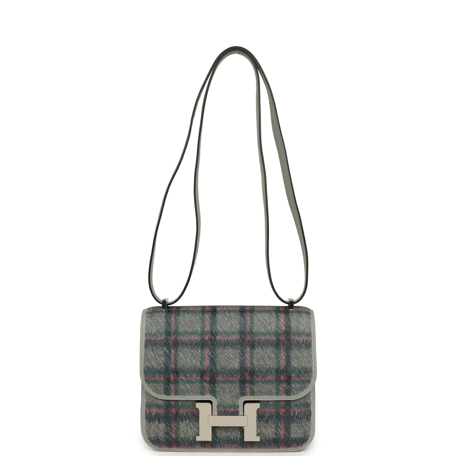 Hermes Constance 18 Tartan Bleu Glacier Swift Palladium Hardware