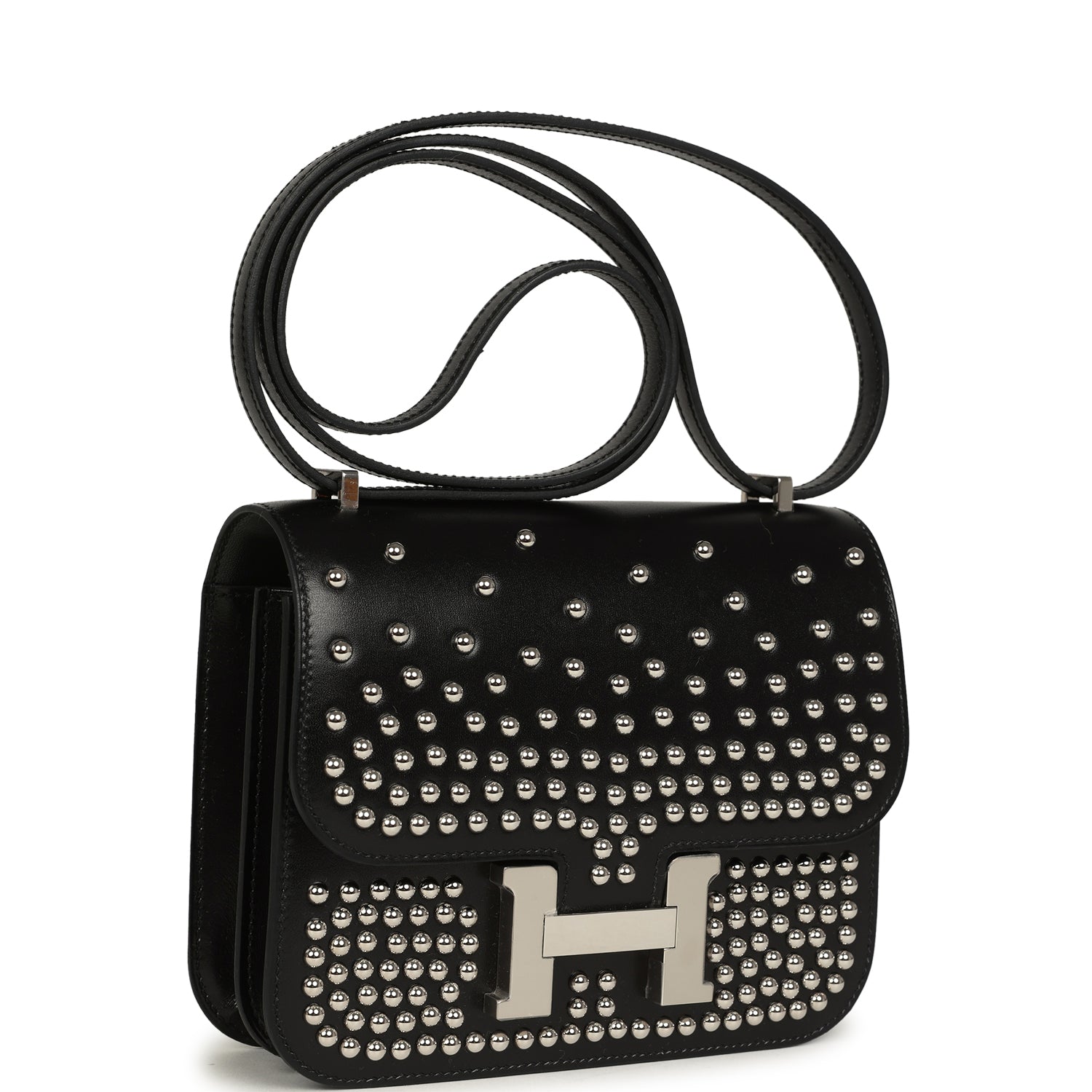 Pre-owned Hermes Constance 18 Clouté Black Box Palladium Hardware