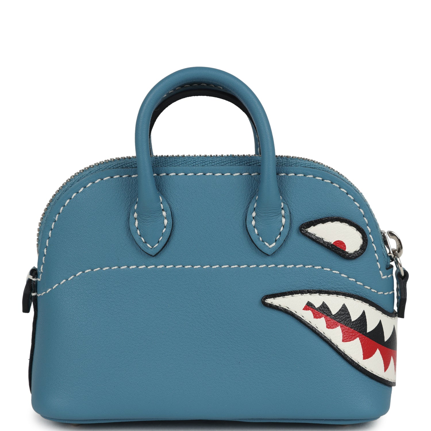 Hermes Bolide Shark Bag Charm Blue Jean, Black and White Swift Palladium Hardware