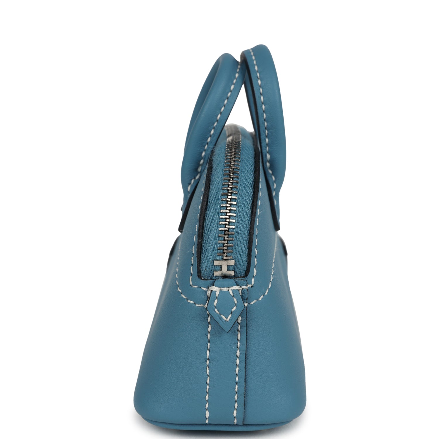 Hermes Bolide Shark Bag Charm Blue Jean, Black and White Swift Palladium Hardware
