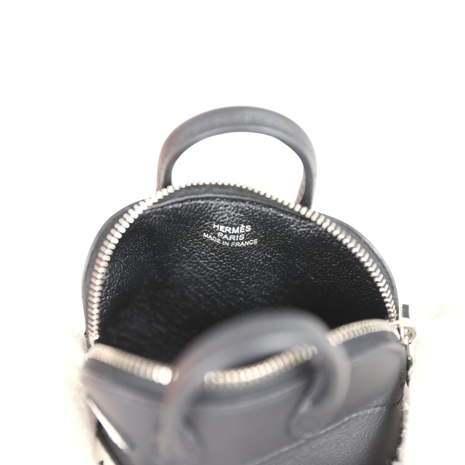 Hermes Mini Bolide Shark Bag Charm Black and White Swift Palladium Hardware