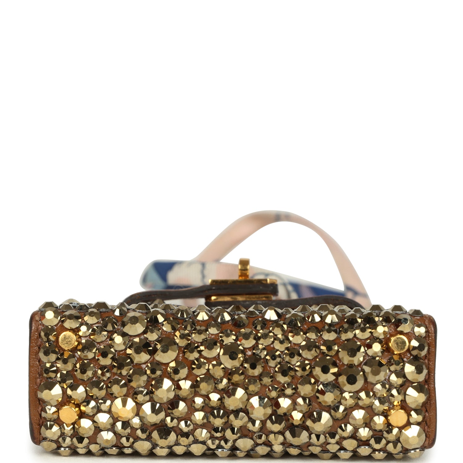 Custom Brown Swarovski Crystal Hermes Mini Kelly Twilly Bag Charm Alezan Tadelakt Gold Hardware