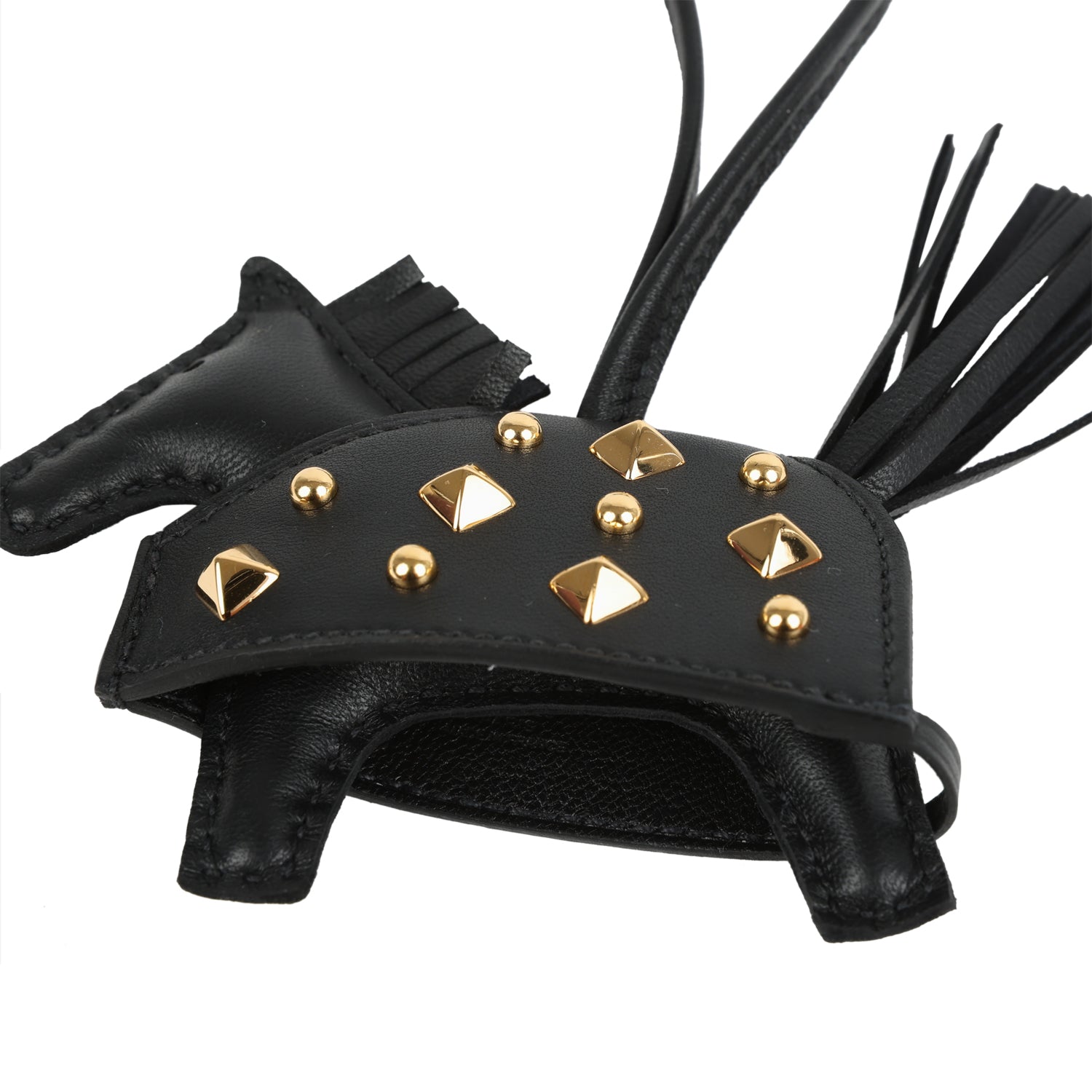 Hermes Rodeo Rock Bag Charm PM Black Milo Lambskin Gold Hardware