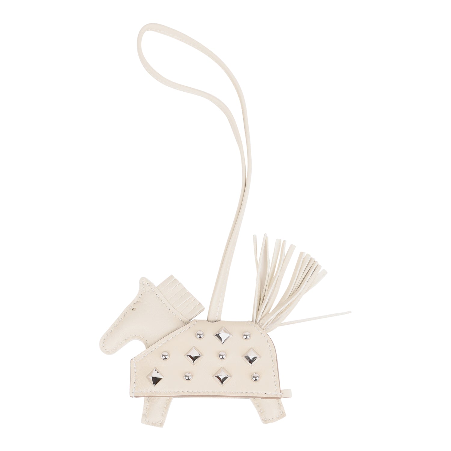 Hermes Rodeo Rock Bag Charm PM Craie Milo Lambskin Palladium Hardware