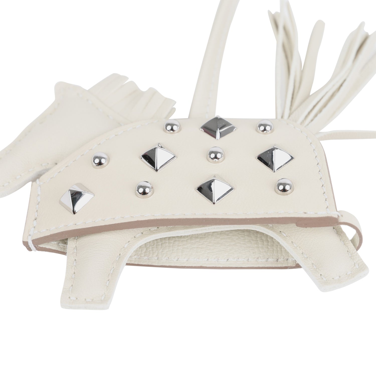 Hermes Rodeo Rock Bag Charm PM Craie Milo Lambskin Palladium Hardware