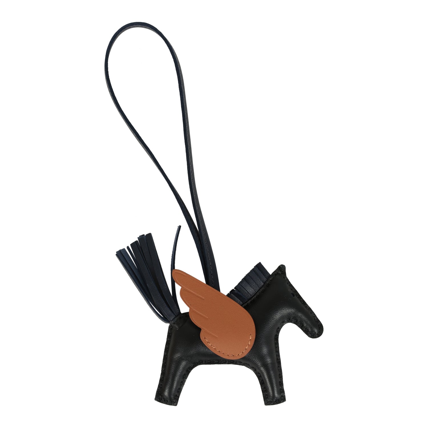 Hermes Pegase Rodeo Bag Charm PM Black, Gold & Bleu Nuit Milo Lambskin