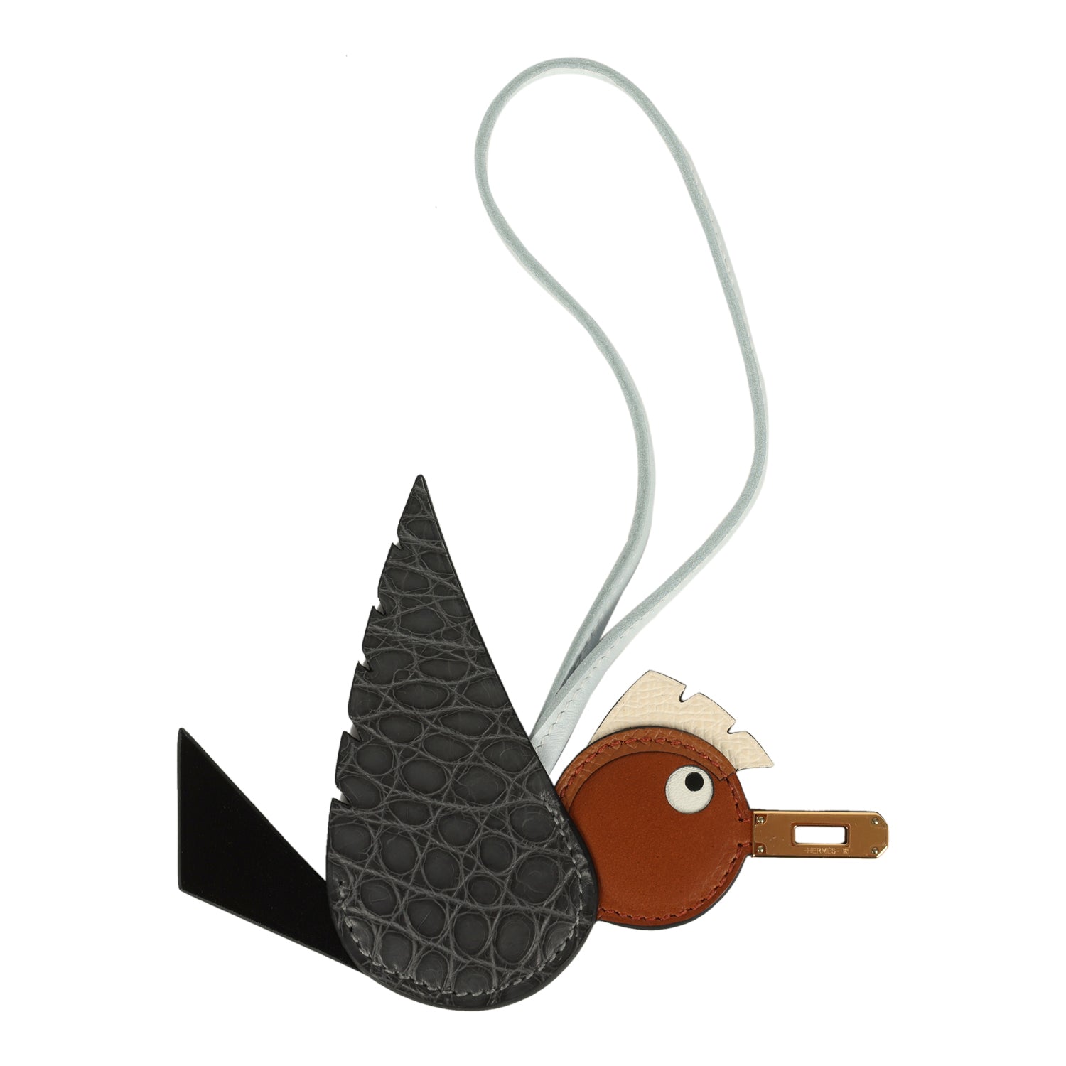 Hermes Birdy Charm Gris Paris, Black, Fauve, Gold, Nata and Bleu Brume Matte Alligator, Box, Barenia, Epsom, Swift Gold Hardware