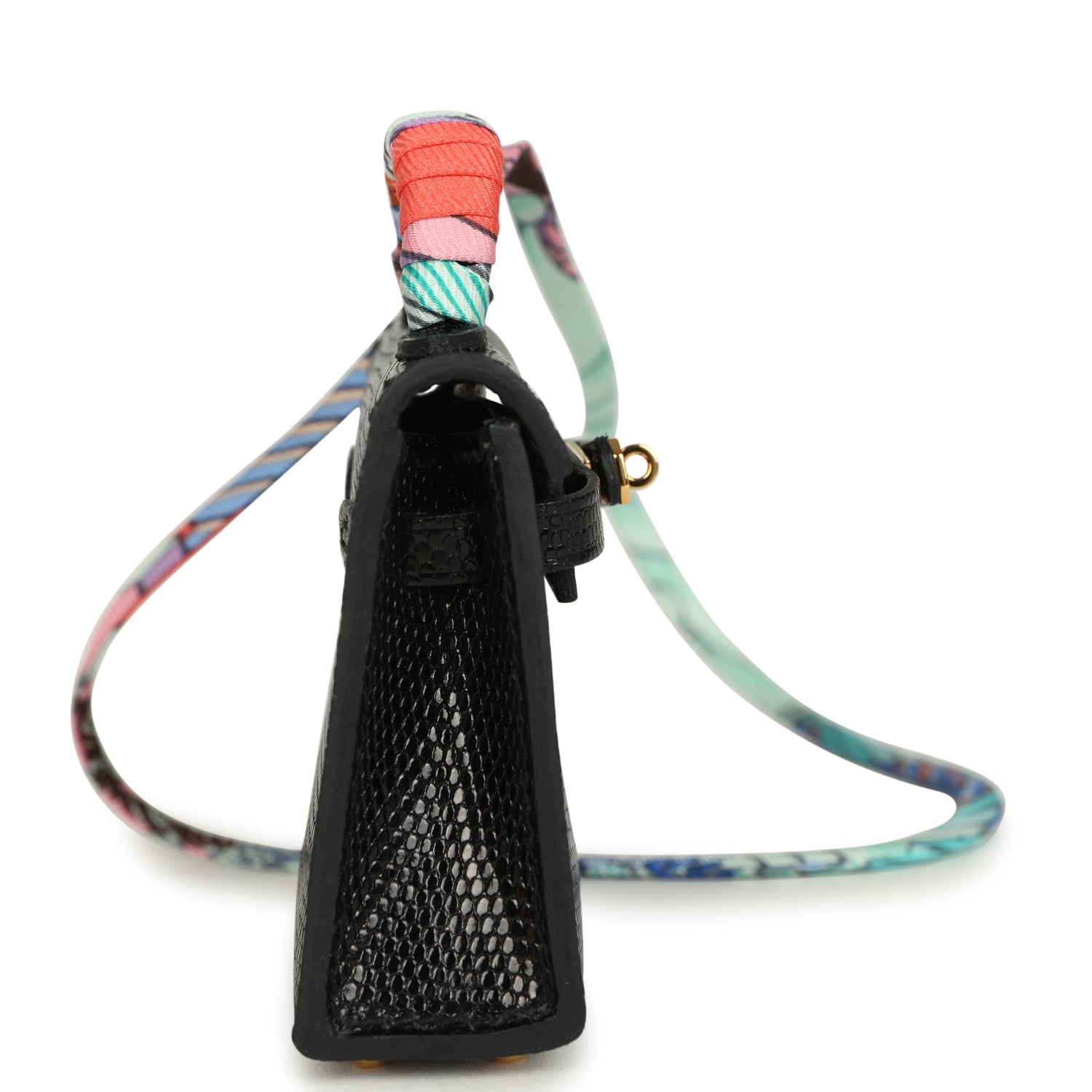 Hermes Mini Kelly Twilly Bag Charm Black Shiny Niloticus Lizard Gold Hardware