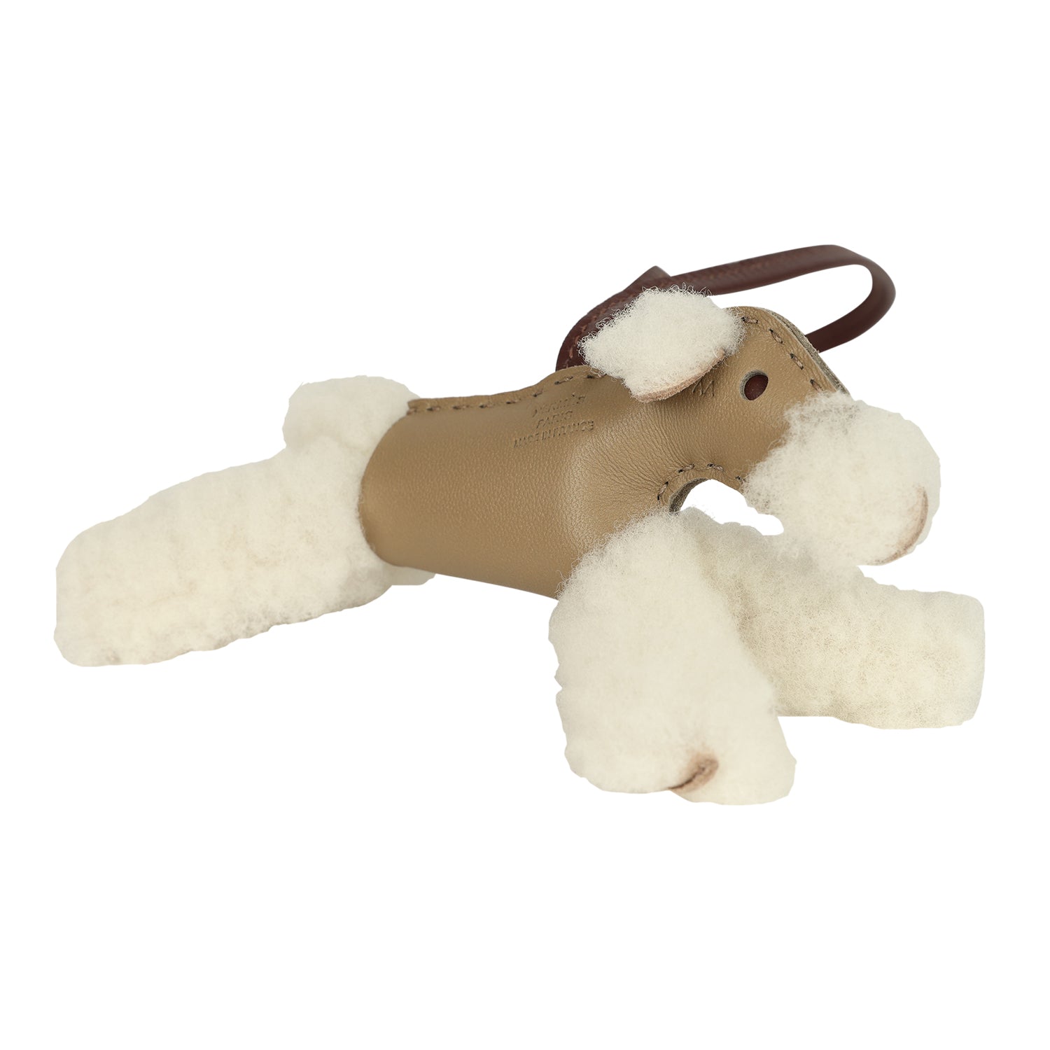 Hermes Budy Charm Terre and Beige Marfa Milo Lambskin and Ecru Merino Wool