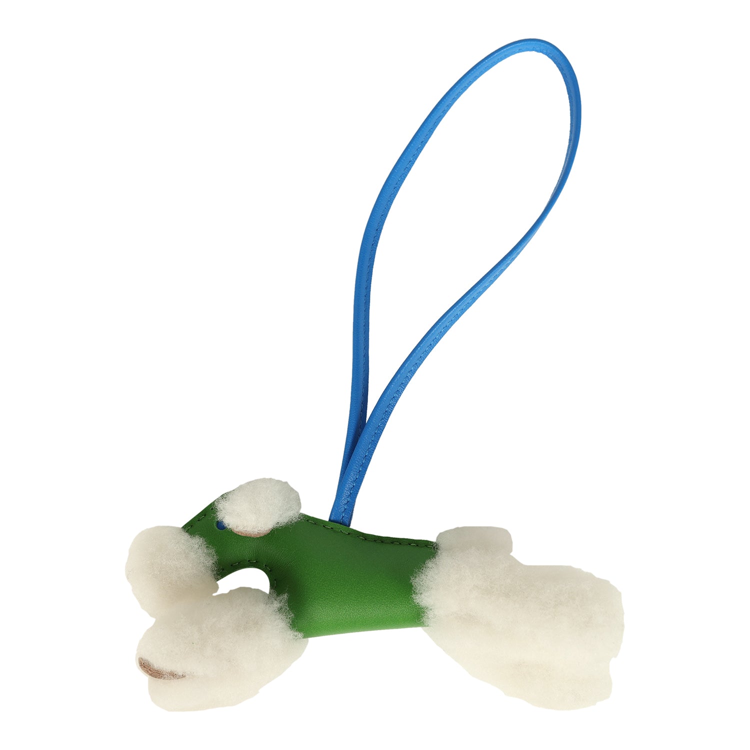 Hermes Budy Charm Vert Yucca and Bleu Hydra Milo Lambskin and Ecru Merino Wool