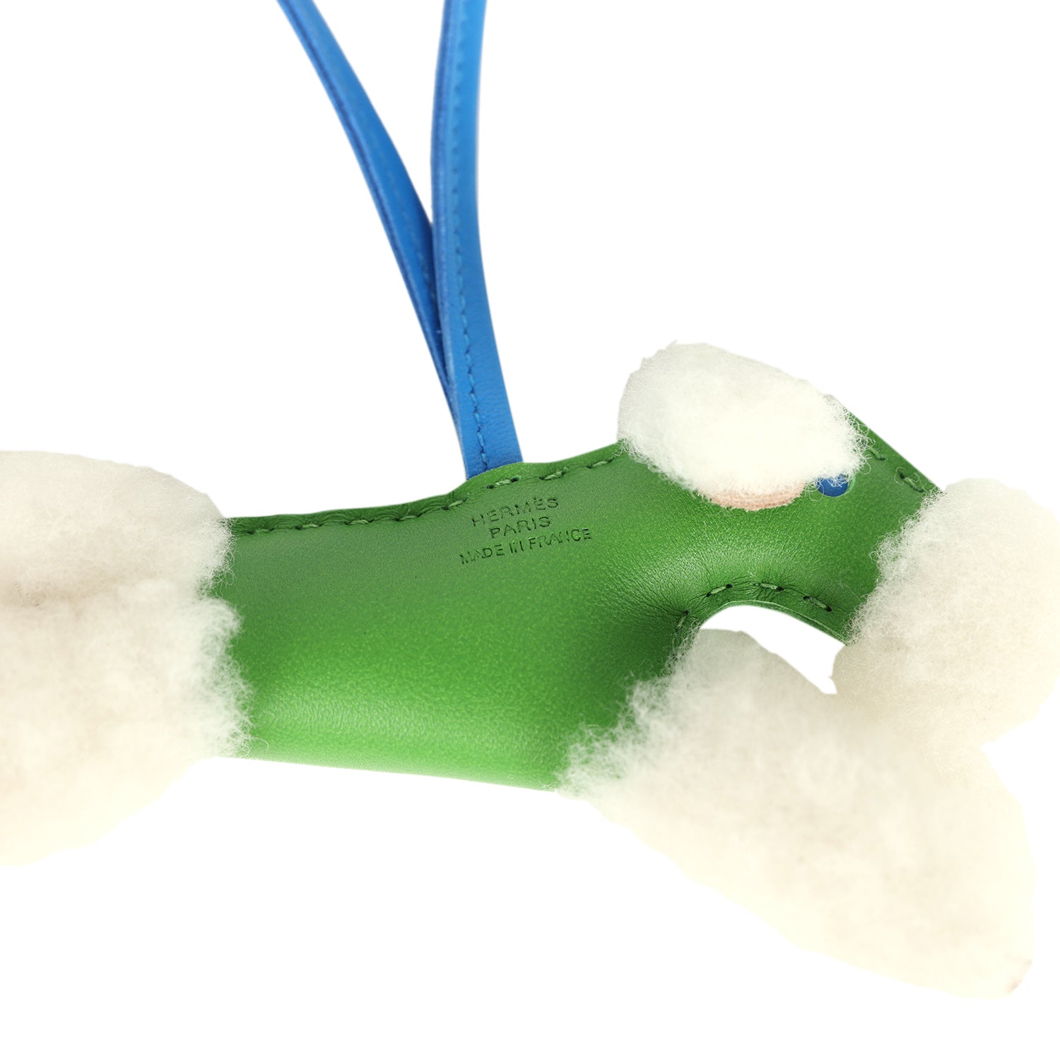 Hermes Budy Charm Vert Yucca and Bleu Hydra Milo Lambskin and Ecru Merino Wool