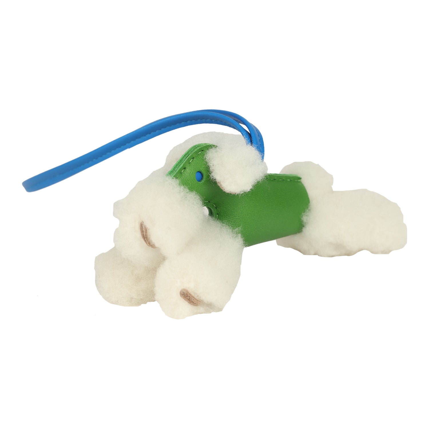 Hermes Budy Charm Vert Yucca and Bleu Hydra Milo Lambskin and Ecru Merino Wool