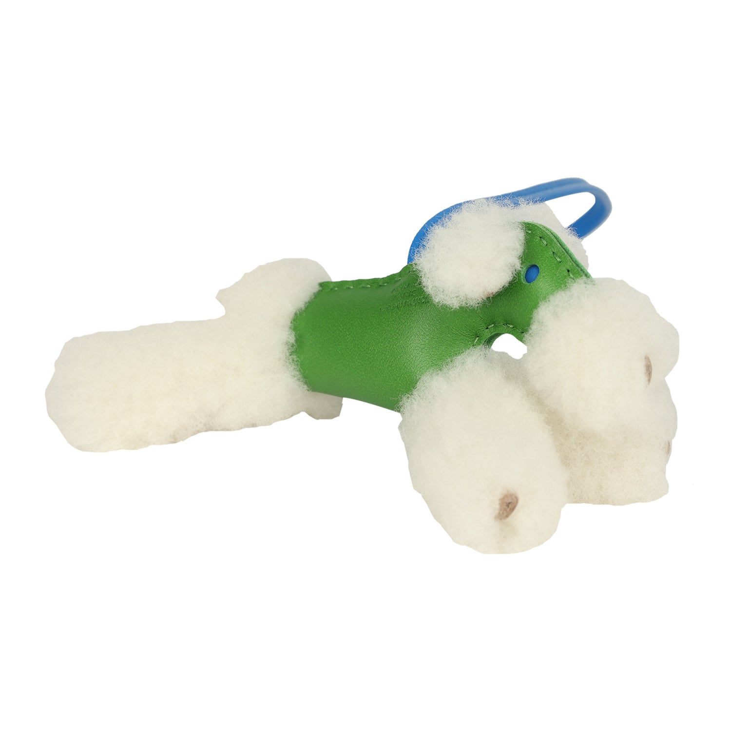 Hermes Budy Charm Vert Yucca and Bleu Hydra Milo Lambskin and Ecru Merino Wool