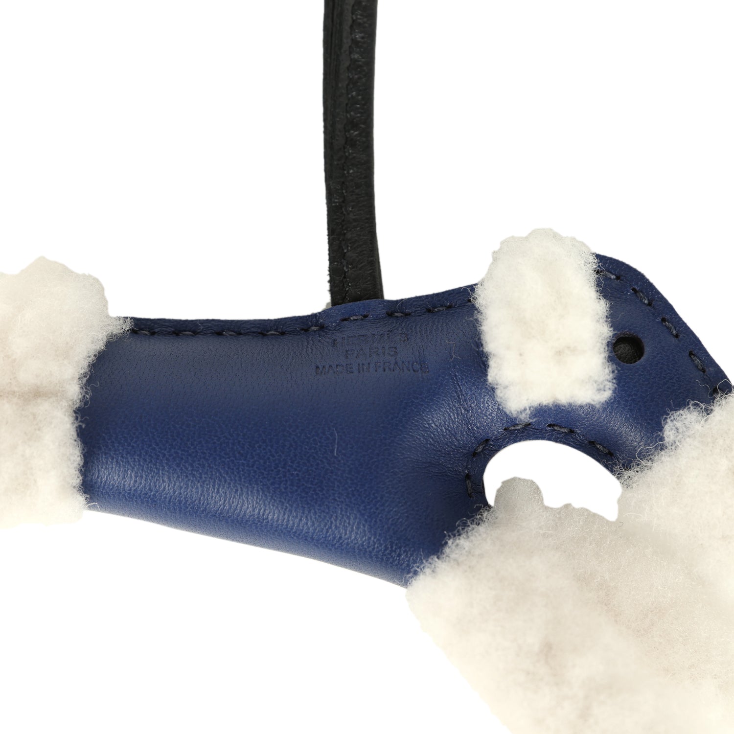 Hermes Budy Bag Charm Bleu France and Bleu Saphir Milo Lambskin and Merino Wool