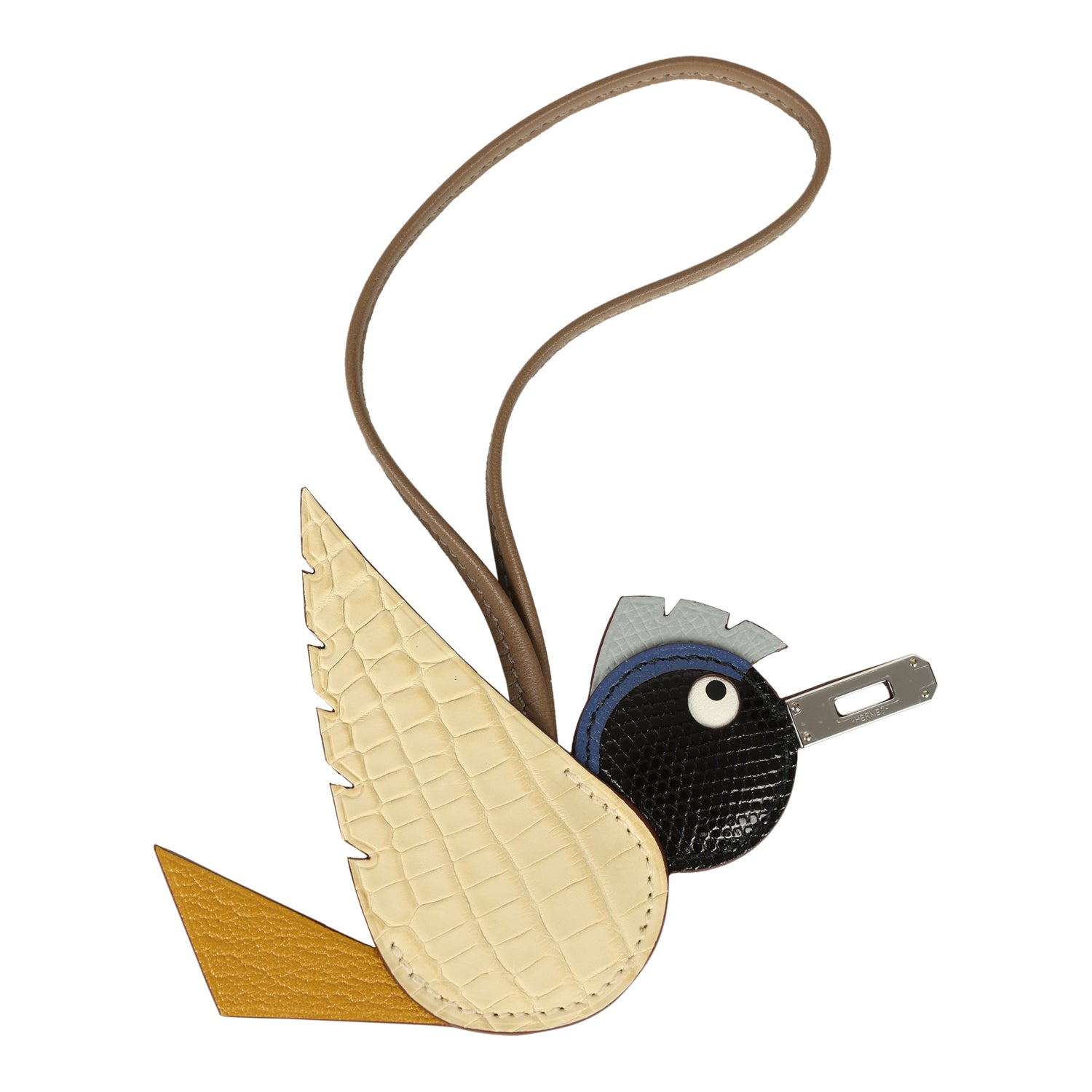 Hermes Birdy Charm Vanille, Jaune Ambre, Gris Fonce, Bleu Saphir, Bleu Glacier, Etoupe Matte Alligator, Lizard Niloticus, Chevre Mysore, Epsom and Milo Lambskin Palladium Hardware