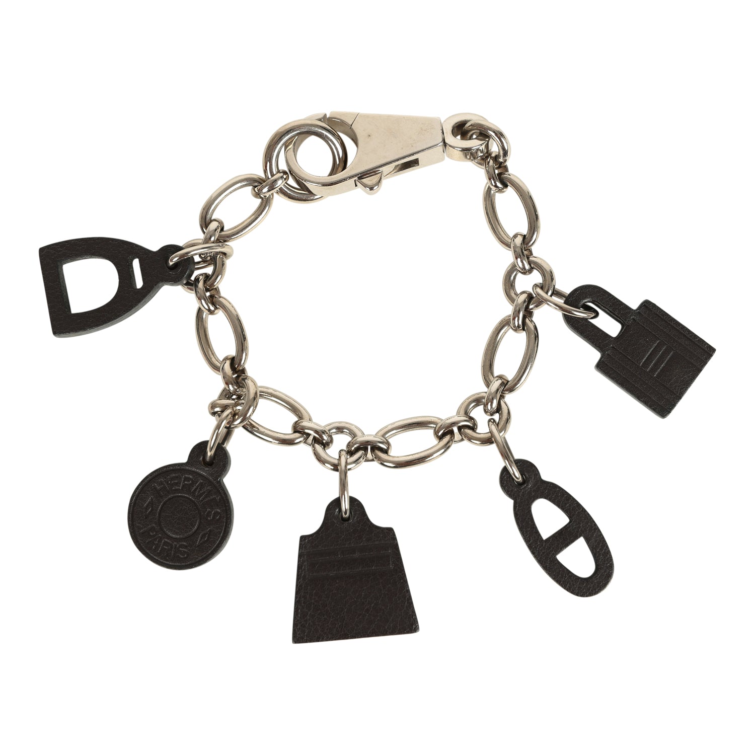 Pre-owned Hermes Olga Bag Charm Black Barenia Palladium Hardware
