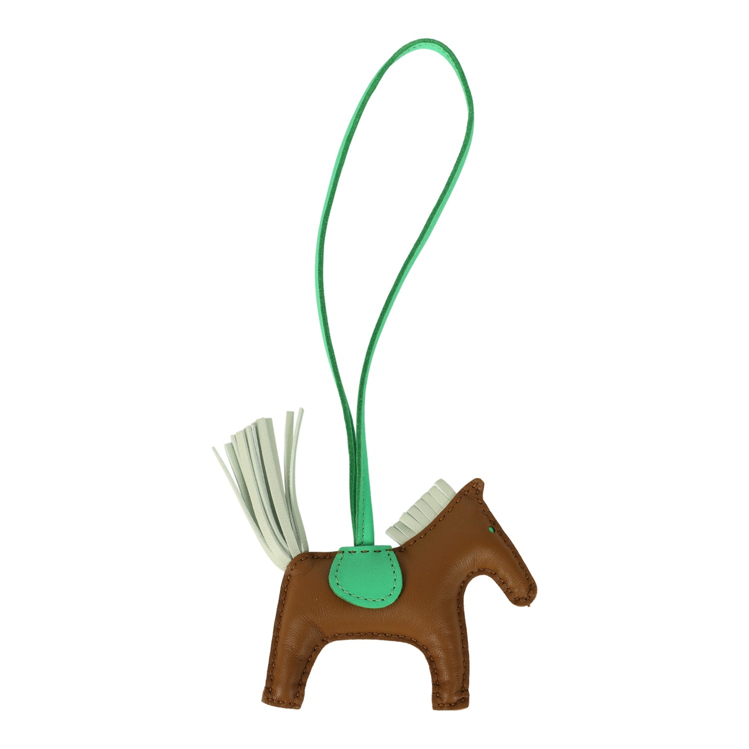 Hermes Rodeo Bag Charm PM Kraft, Vert Comics, Vert Fizz Milo Lambskin