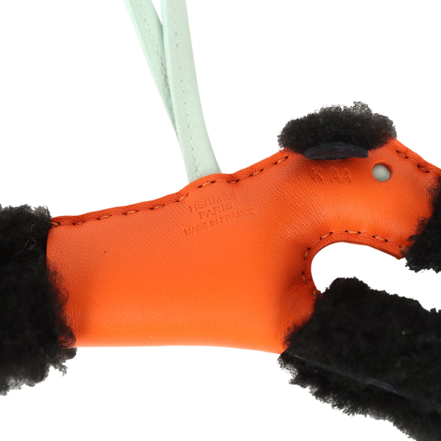 Hermes Budy Bag Charm Black, Feu and Vert Peppermint Milo Lambskin and Merino Wool