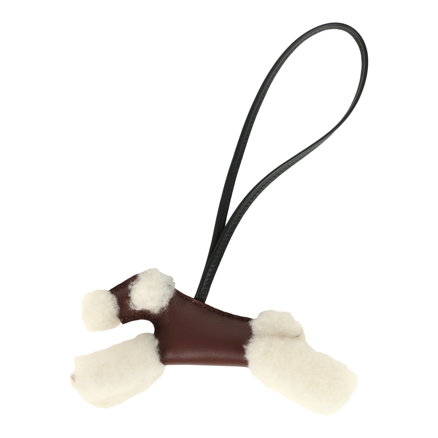 Hermes Budy Charm Terre and Black Milo Lambskin and Ecru Merino Wool