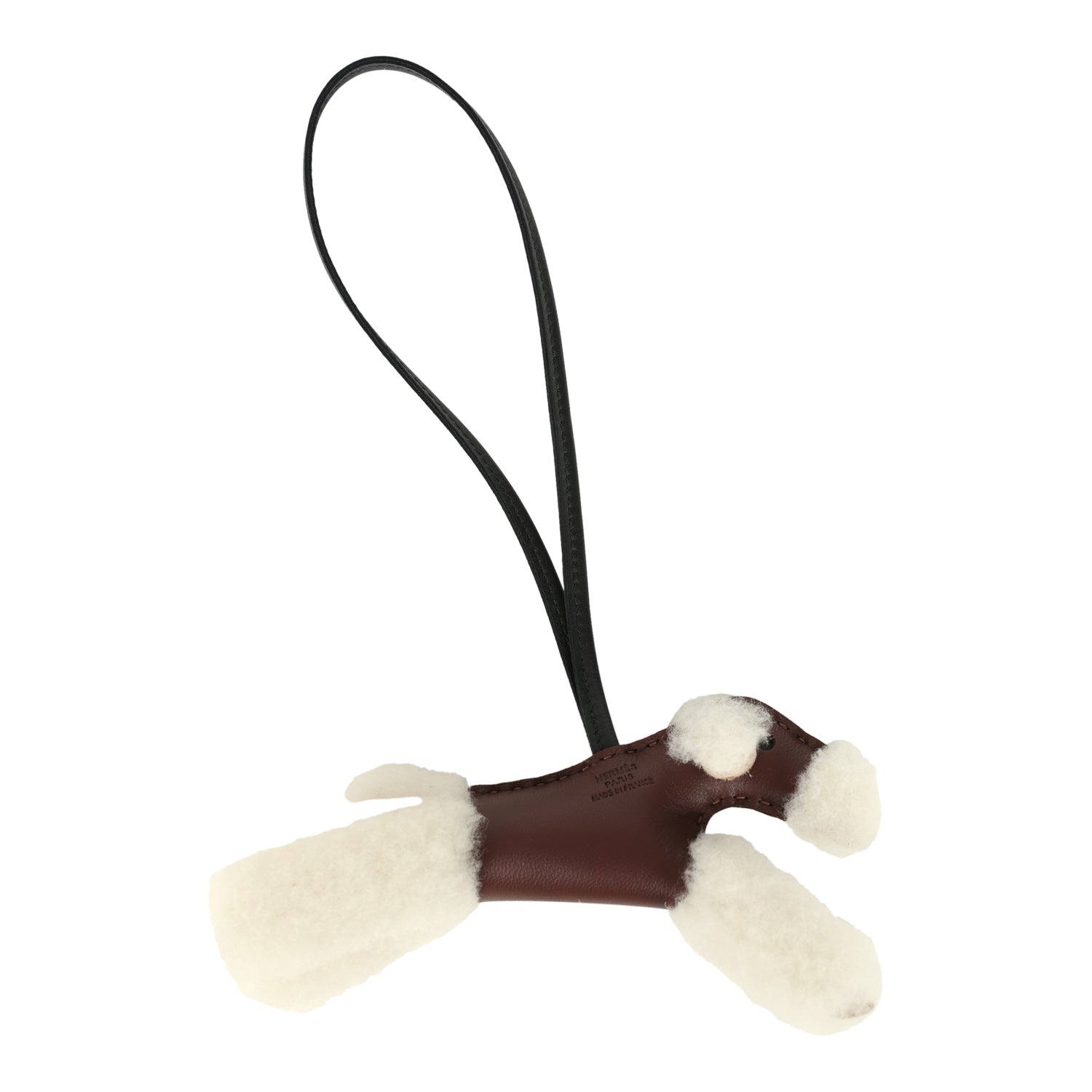 Hermes Budy Charm Terre and Black Milo Lambskin and Ecru Merino Wool