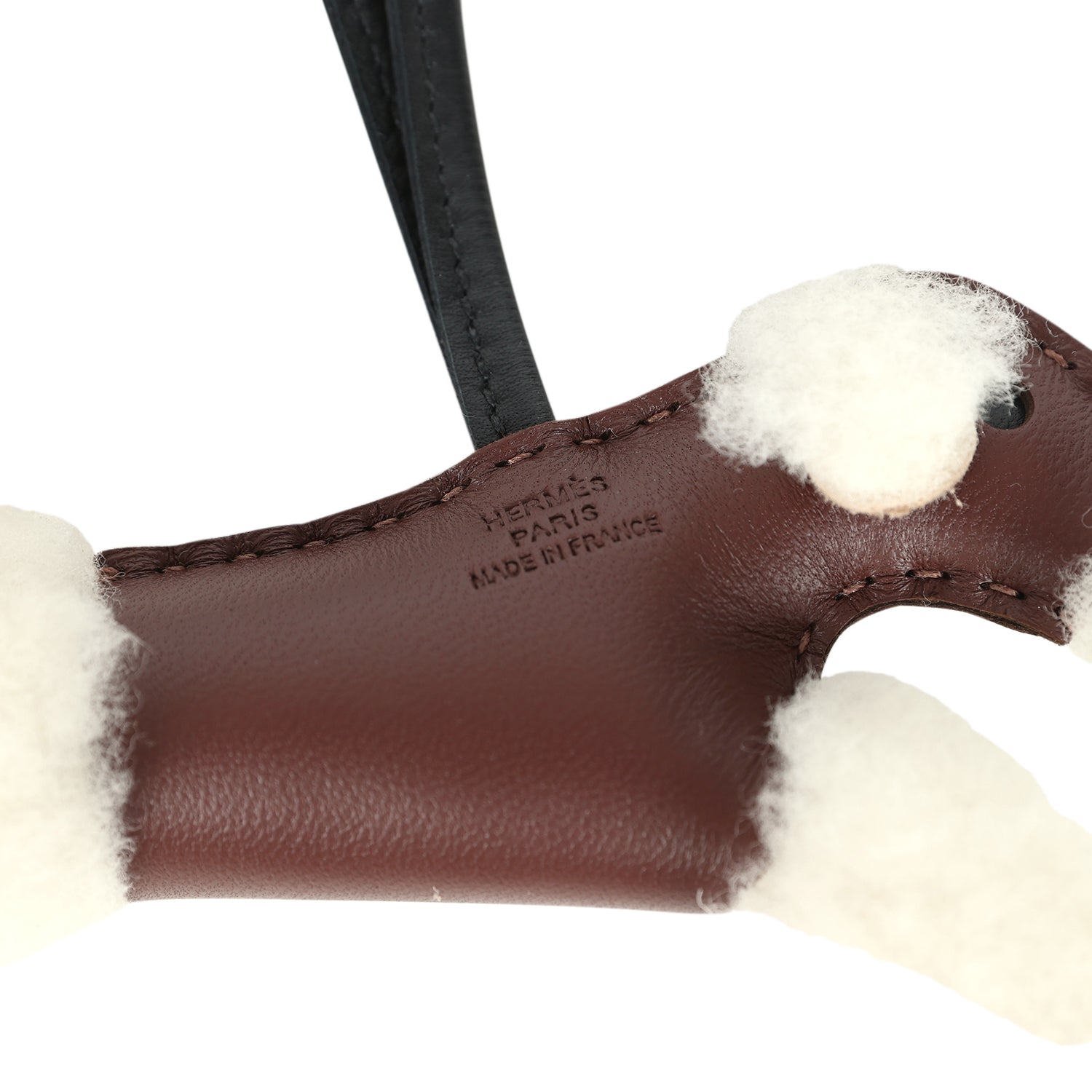 Hermes Budy Charm Terre and Black Milo Lambskin and Ecru Merino Wool