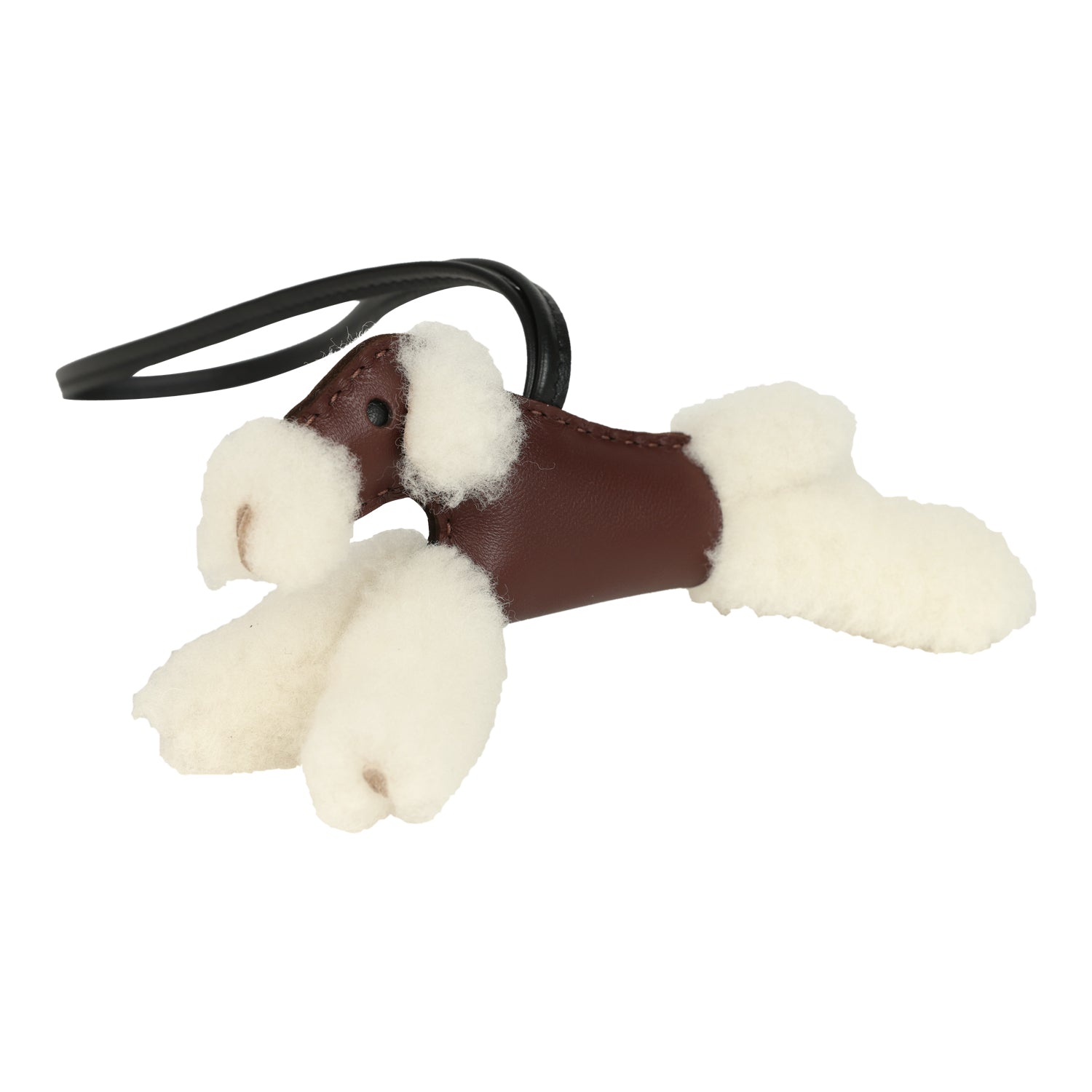 Hermes Budy Charm Terre and Black Milo Lambskin and Ecru Merino Wool