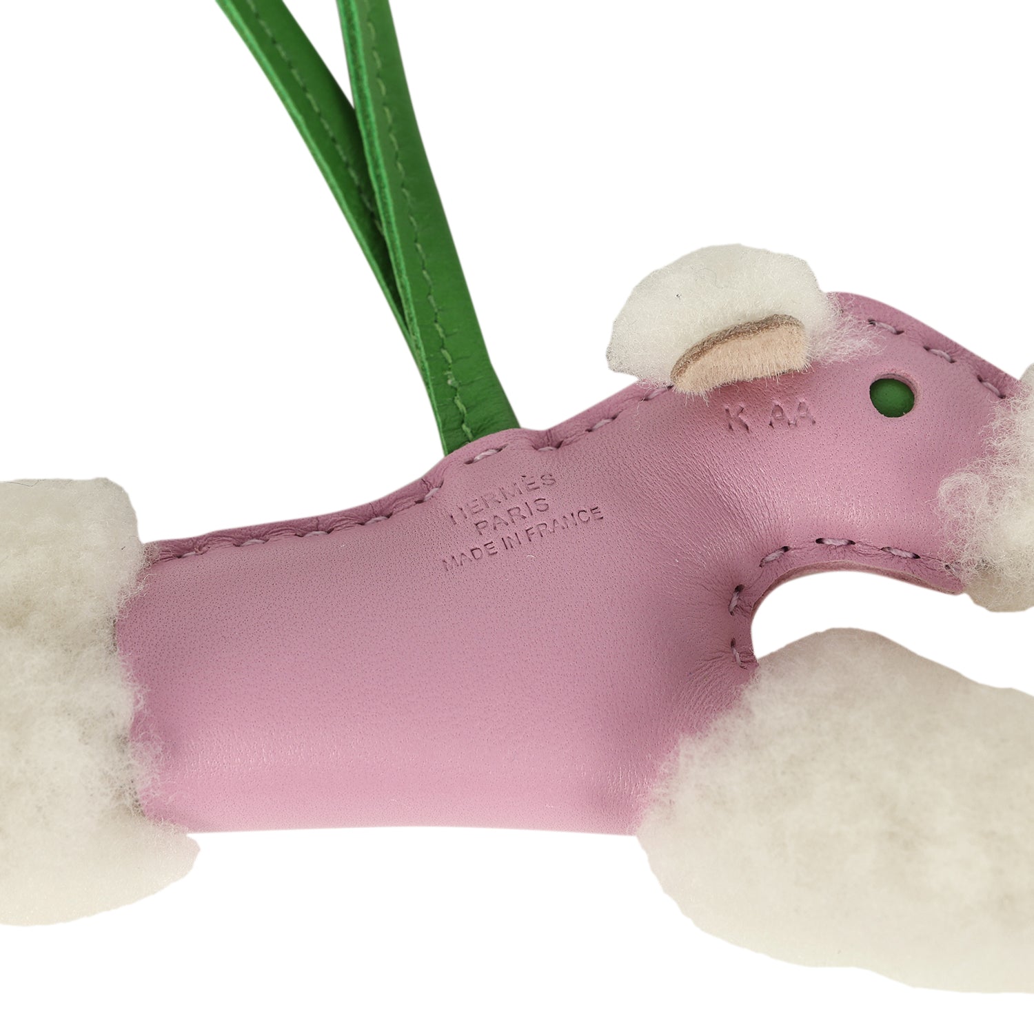 Hermes Budy Bag Charm Mauve Sylvestre, Vert Yucca and Ecru Milo Lambskin and Merino Wool