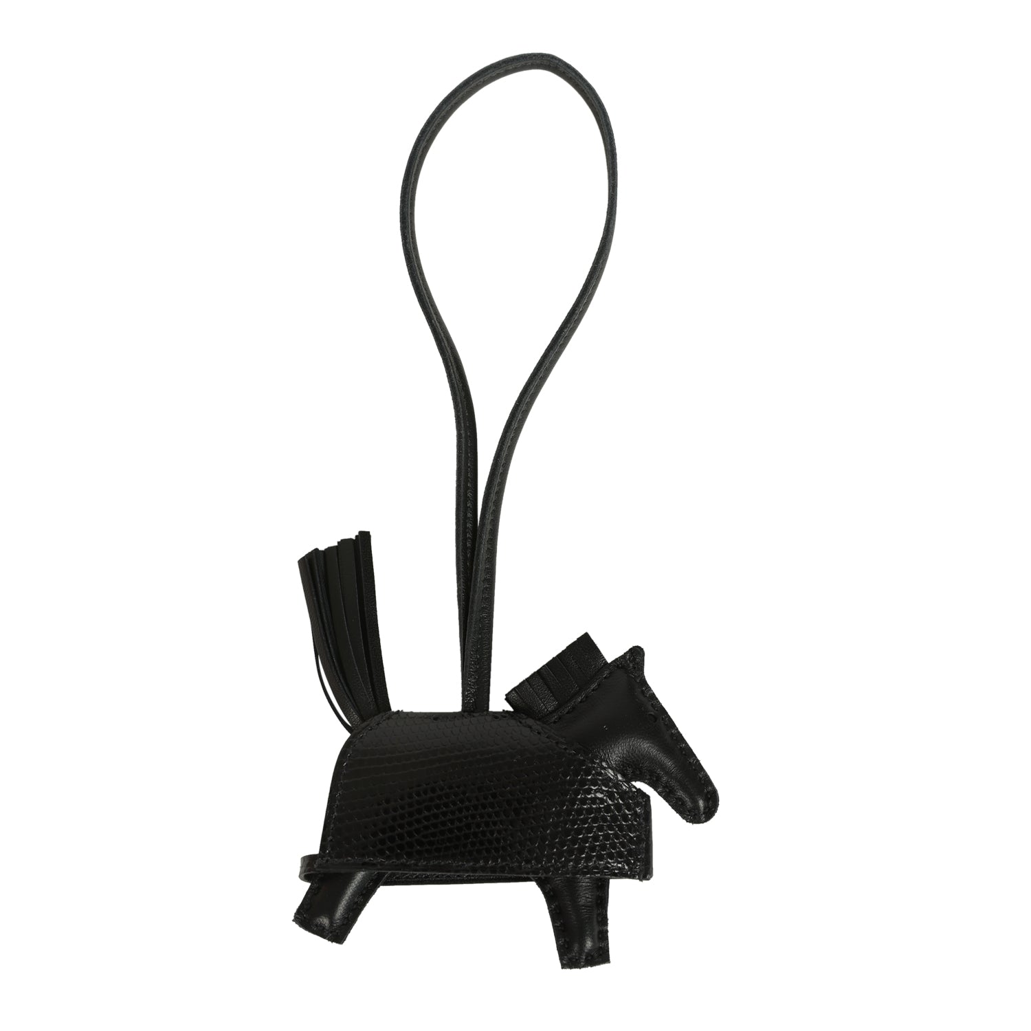 Hermes Rodeo Rock Bag Charm PM Black Shiny Varaus Niloticus Lizard and Milo Lambskin Palladium Hardware