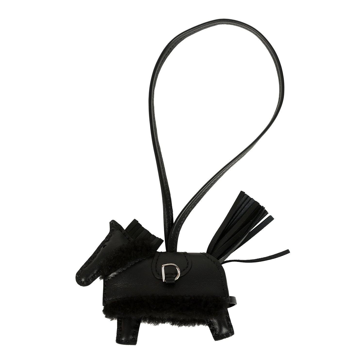 Hermes Rodeo Robeo Plush Charm PM Black Milo Lambskin and Wool Palladium Hardware
