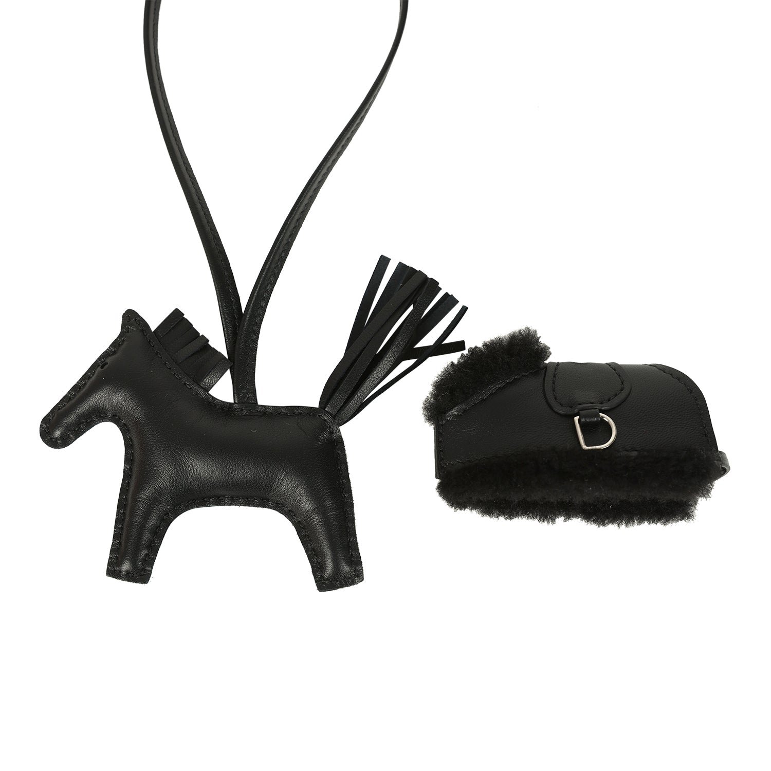 Hermes Rodeo Robeo Plush Charm PM Black Milo Lambskin and Wool Palladium Hardware