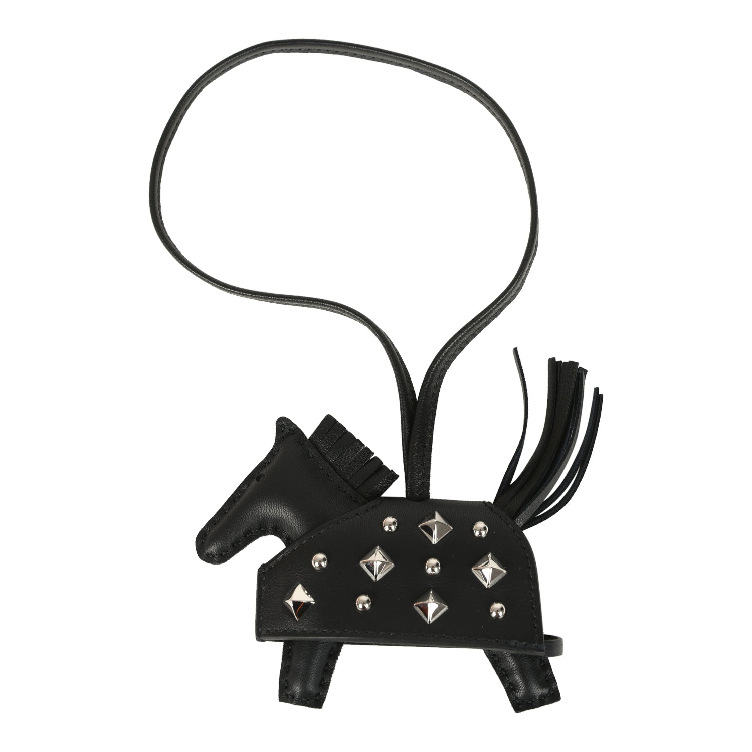 Hermes Rodeo Rock Bag Charm PM Black Milo Lambskin Palladium Hardware