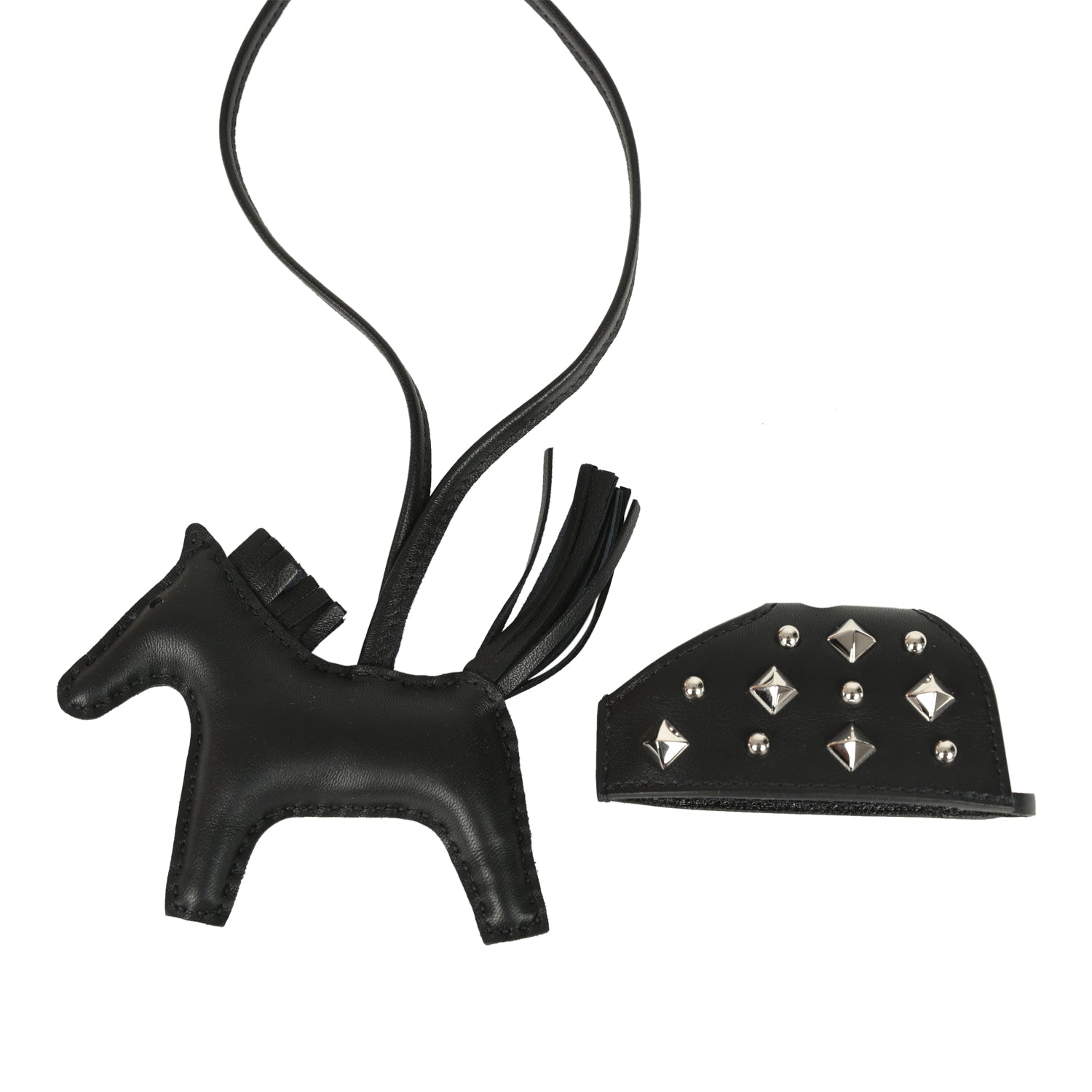Hermes Rodeo Rock Bag Charm PM Black Milo Lambskin Palladium Hardware