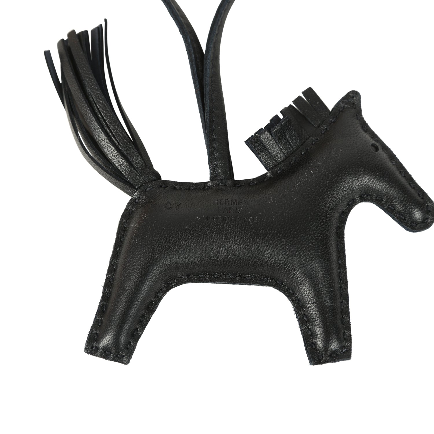 Hermes Rodeo Rock Bag Charm PM Black Milo Lambskin Palladium Hardware