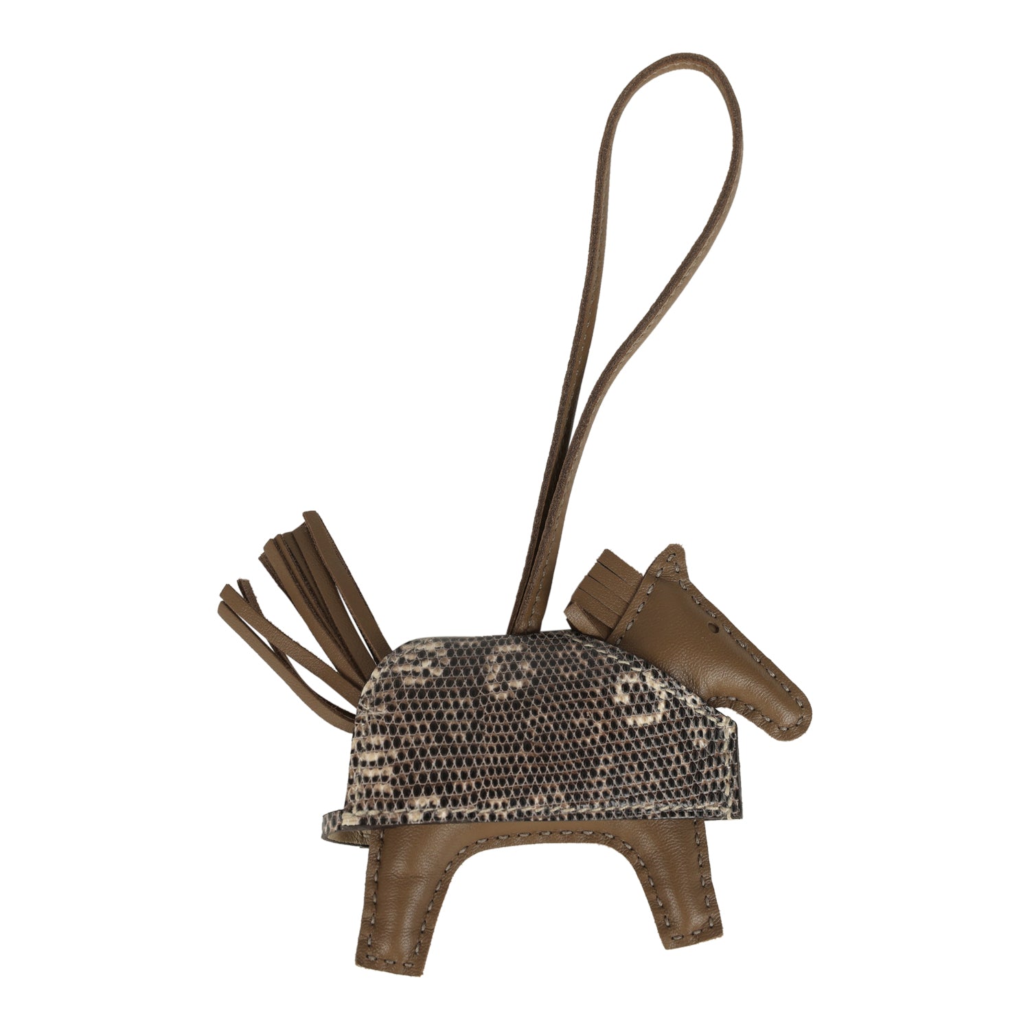 Hermes Rodeo Rock Bag Charm PM Ombre Shiny Varanus Salvator Lizard and Etoupe Milo Lambskin Palladium Hardware