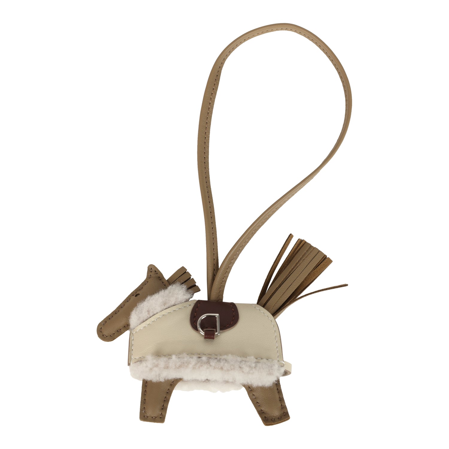 Hermes Rodeo Robeo Plush Charm PM Beige Marfa, Terre, Craie, Ecru Milo Lambskin and Merino Wool Palladium Hardware