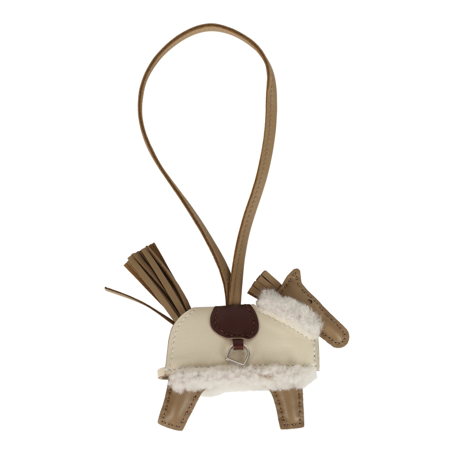 Hermes Rodeo Robeo Plush Charm PM Beige Marfa, Terre, Craie, Ecru Milo Lambskin and Merino Wool Palladium Hardware