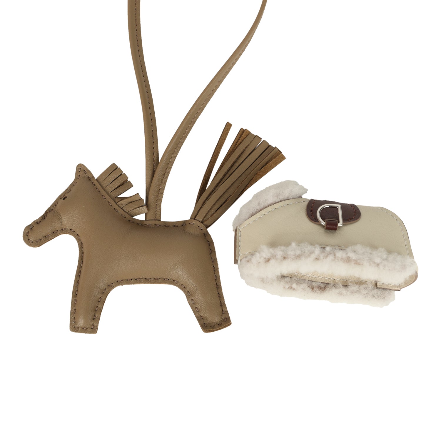 Hermes Rodeo Robeo Plush Charm PM Beige Marfa, Terre, Craie, Ecru Milo Lambskin and Merino Wool Palladium Hardware