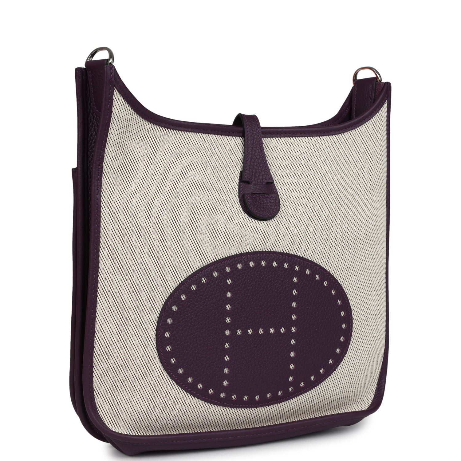 Hermes Evelyne III PM Cassis Clemence and Ecru Toile H Palladium Hardware