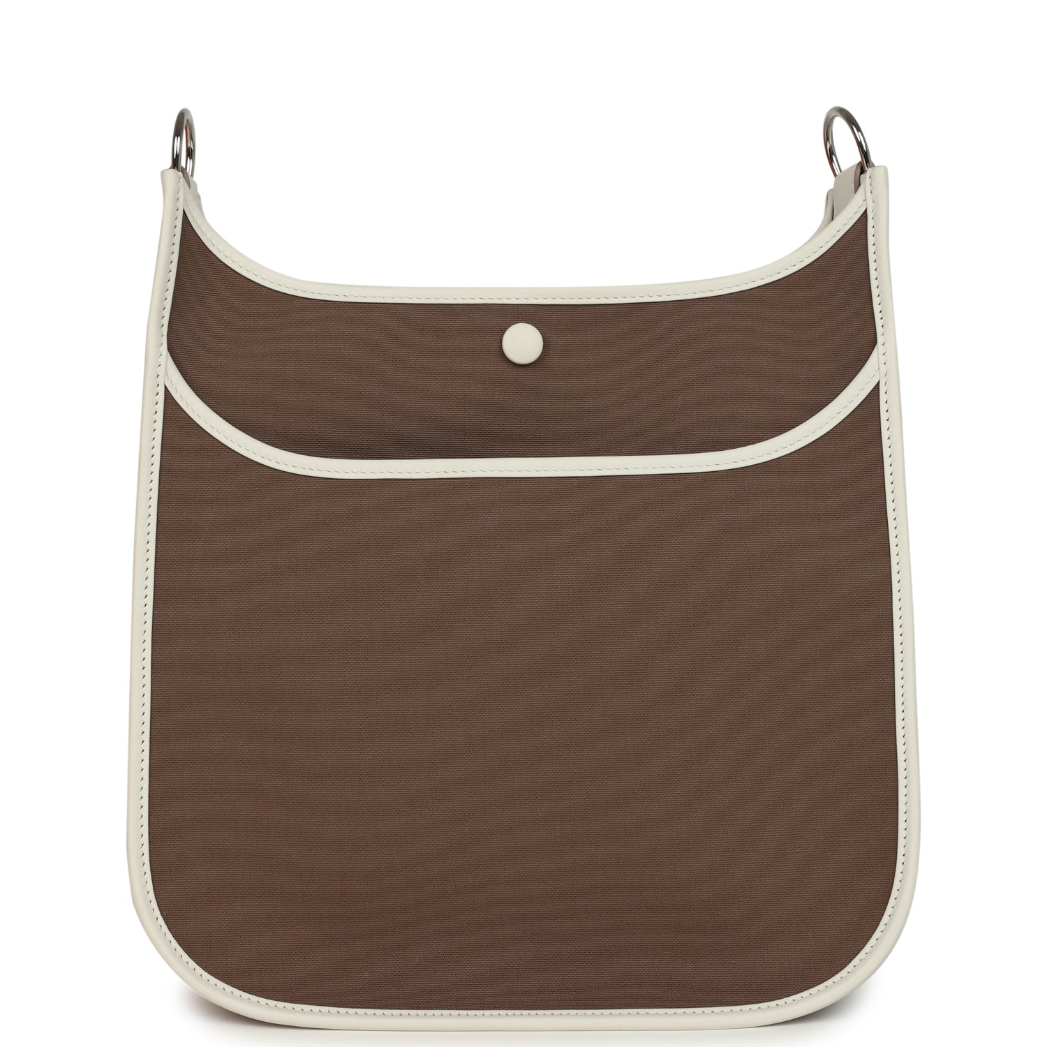 Hermes Neo Evelyne PM Etoupe Officier Canvas and Gris Pale Swift Palladium Hardware