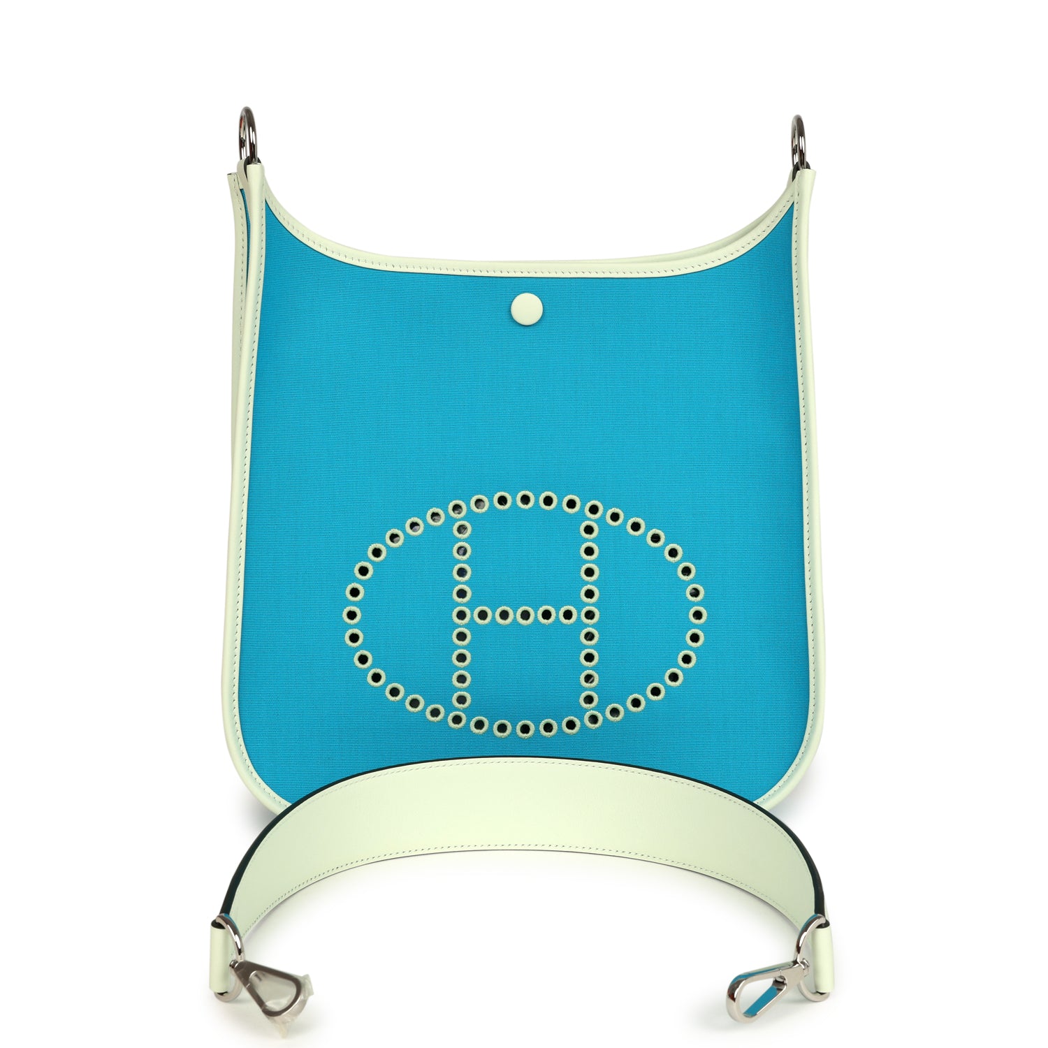 Hermes Neo Evelyne PM Bleu Azteque Officier Canvas and Vert Fizz Swift Palladium Hardware