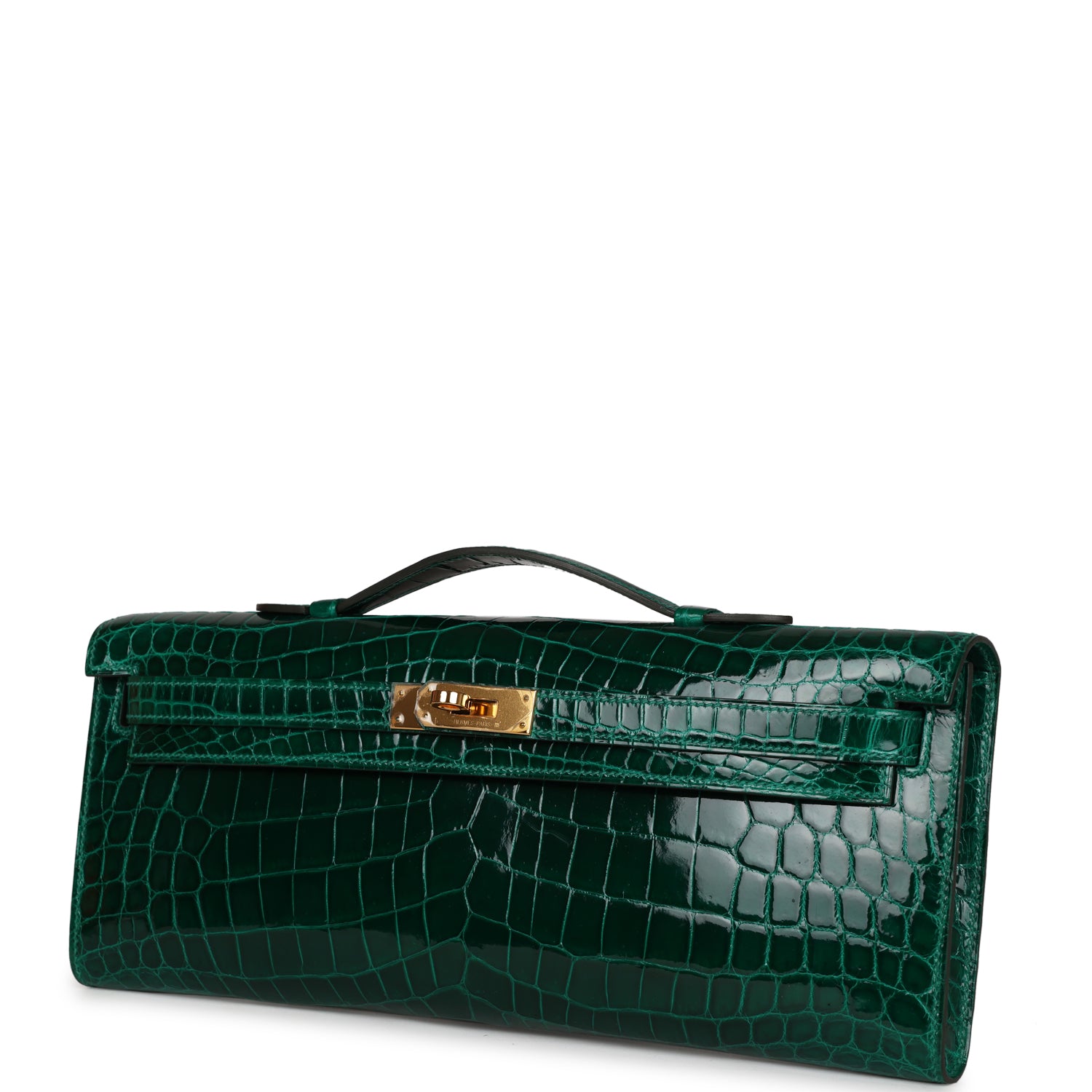 Pre-owned Hermes Kelly Cut Emerald Shiny Niloticus Crocodile Gold Hardware