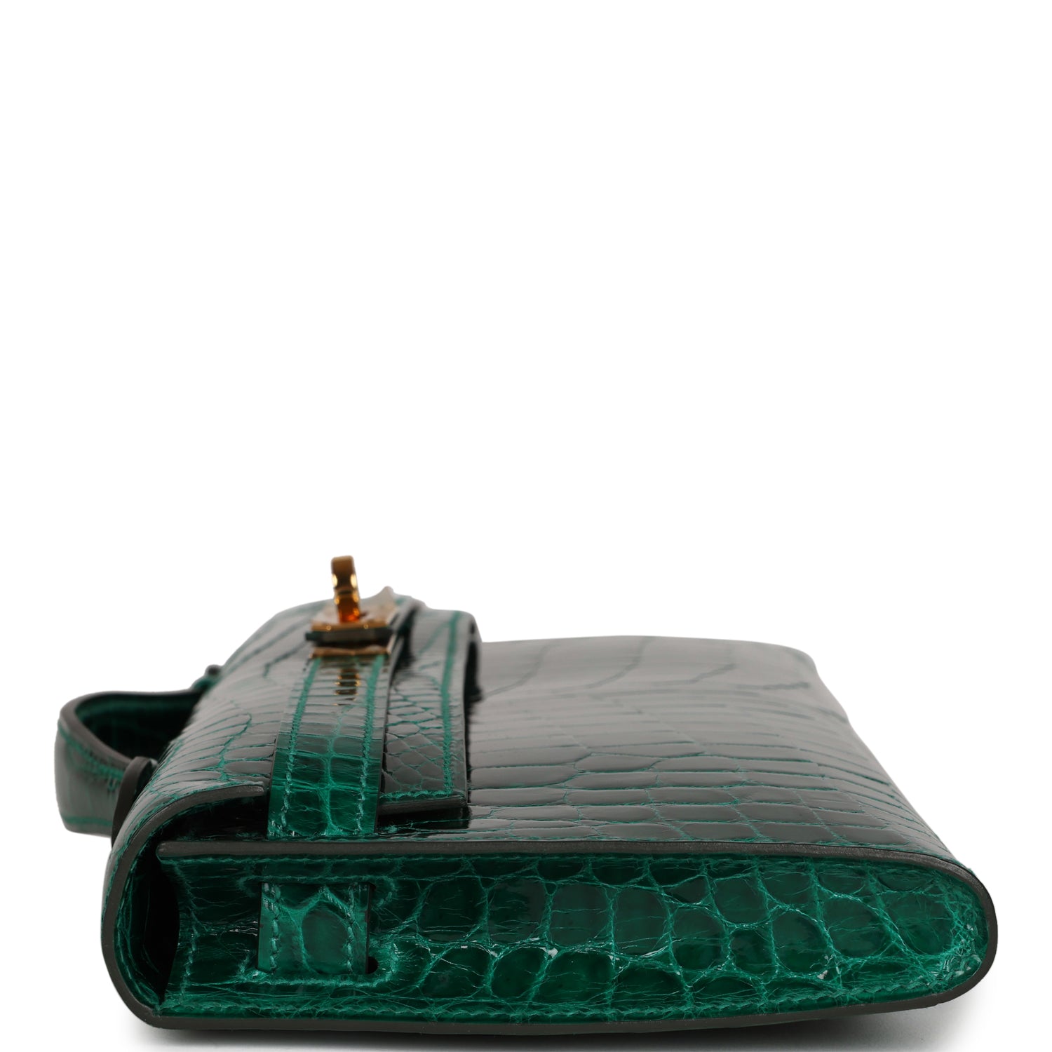 Pre-owned Hermes Kelly Cut Emerald Shiny Niloticus Crocodile Gold Hardware