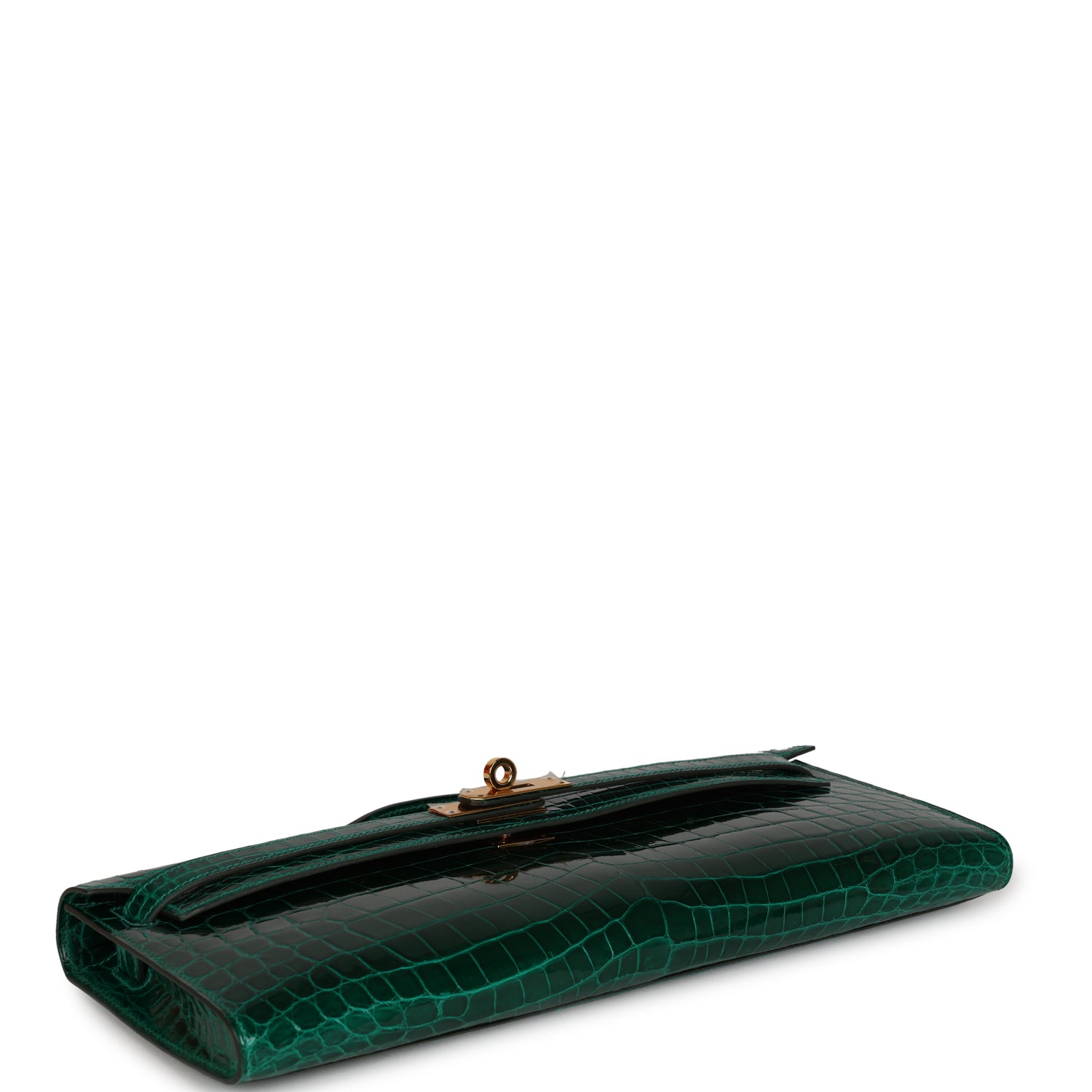 Pre-owned Hermes Kelly Cut Emerald Shiny Niloticus Crocodile Gold Hardware