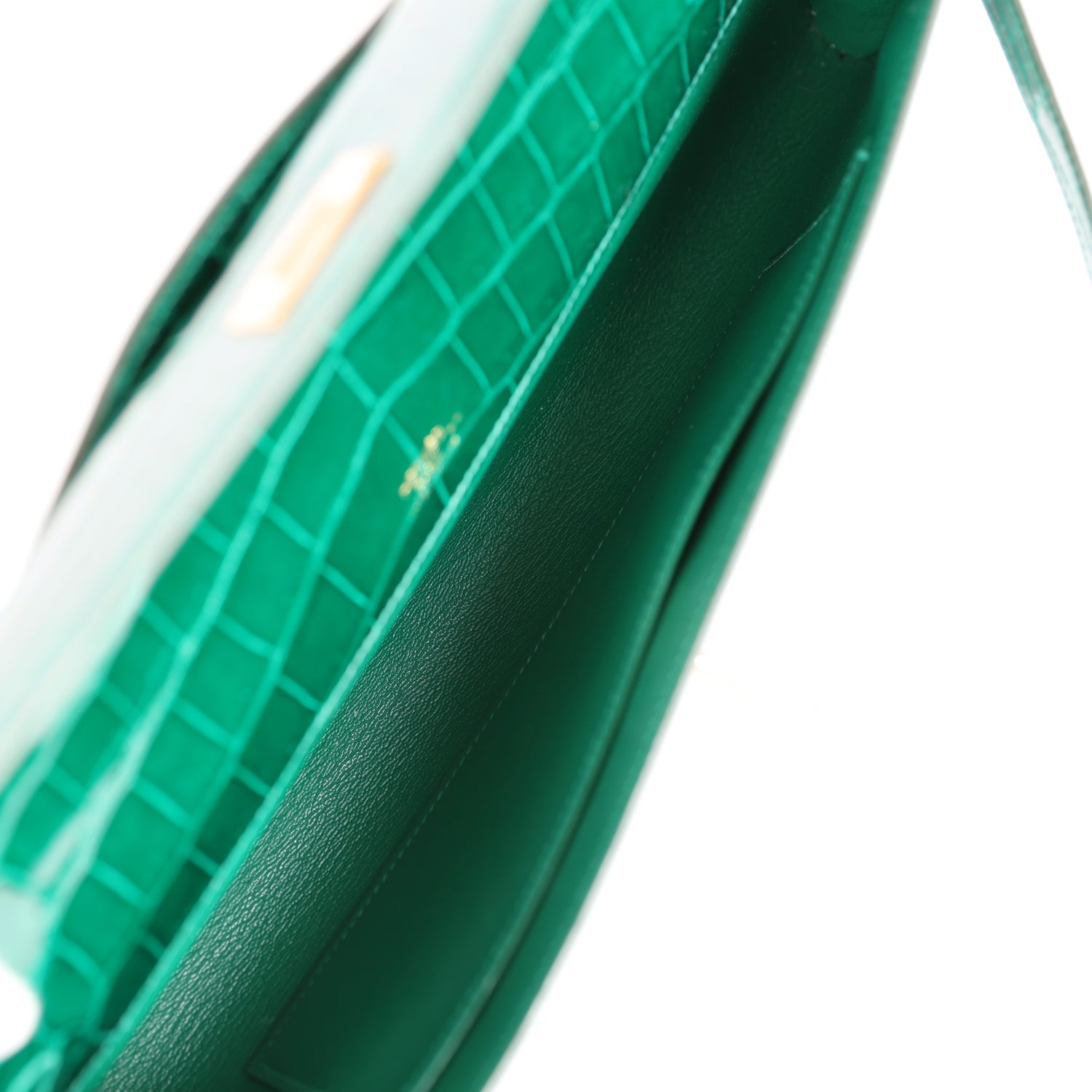 Pre-owned Hermes Kelly Cut Emerald Shiny Niloticus Crocodile Gold Hardware