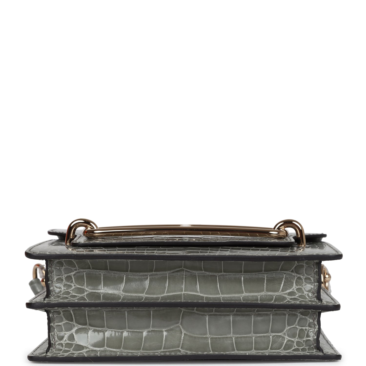 Hermes Mini Roulis Gris Ciment Shiny Alligator Permabrass Hardware