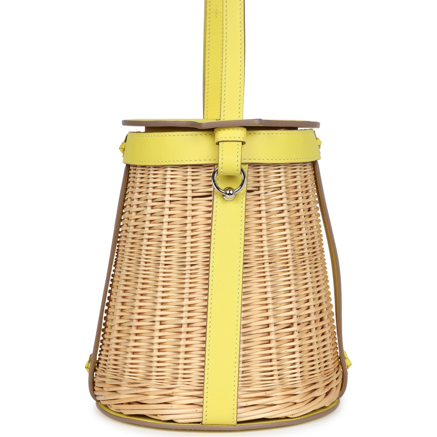 Hermes Farming Picnic Bag Lime Swift and Naturel Osier Wicker Palladium Hardware
