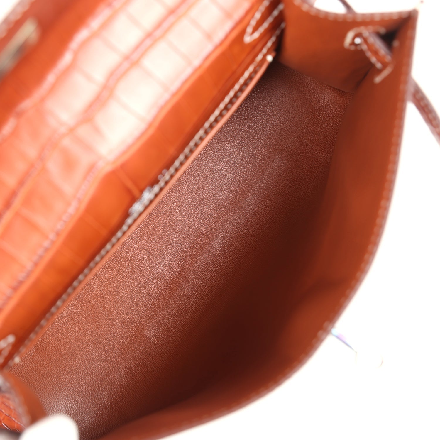 Vintage Hermes Kelly Pochette Fauve Matte Niloticus Crocodile Ruthenium Hardware