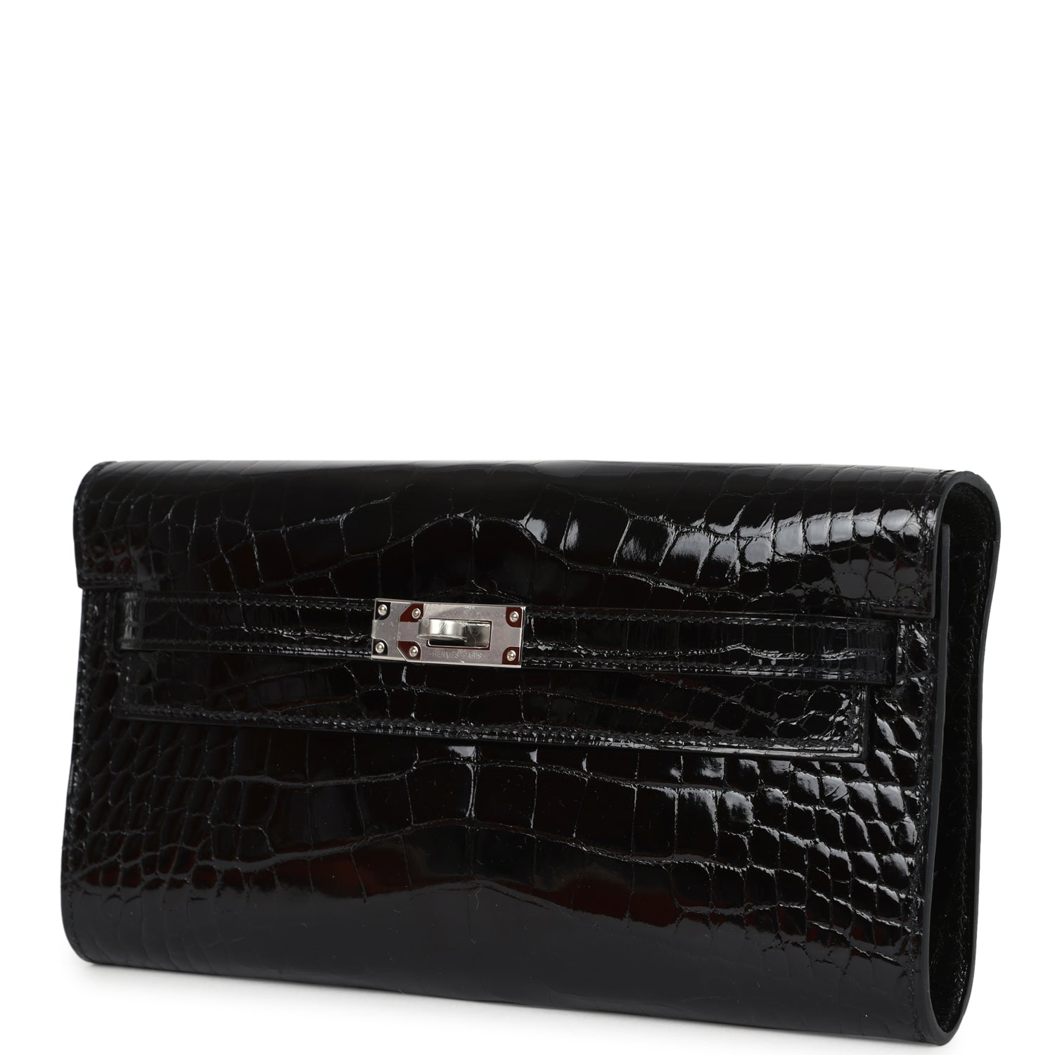Hermes Kelly Wallet To Go Black Shiny Alligator Palladium Hardware